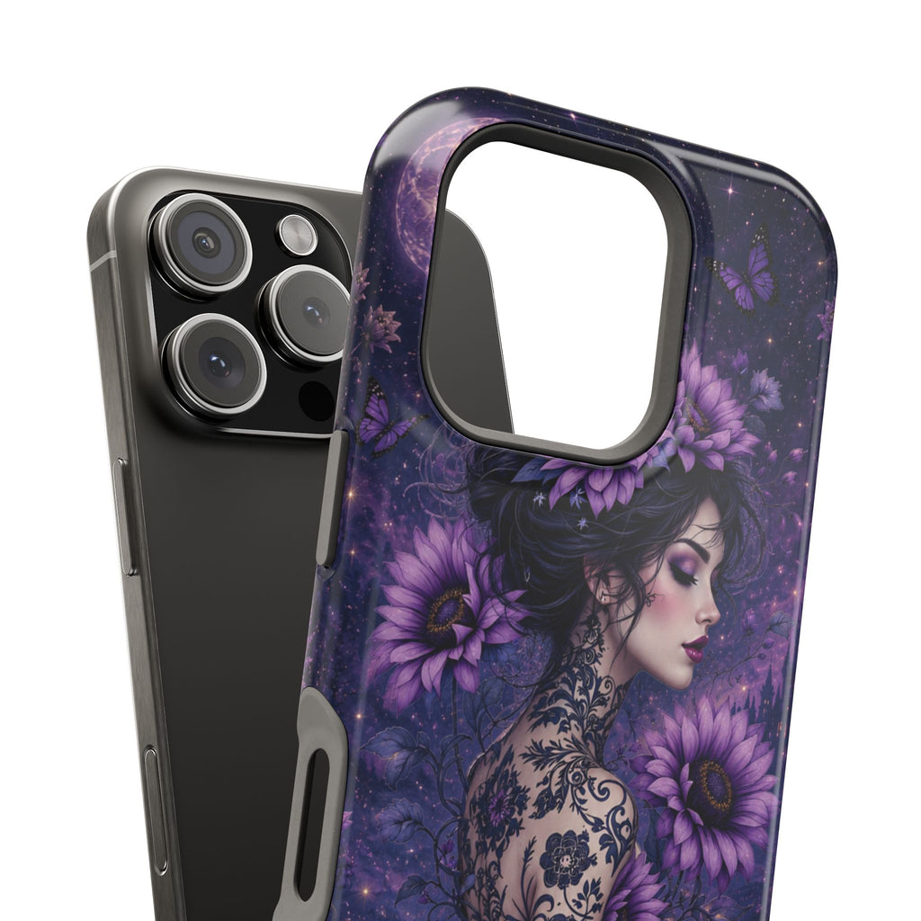 Gothic Floral Woman Phone Case – Dark Botanical MagSafe-Compatible Cover