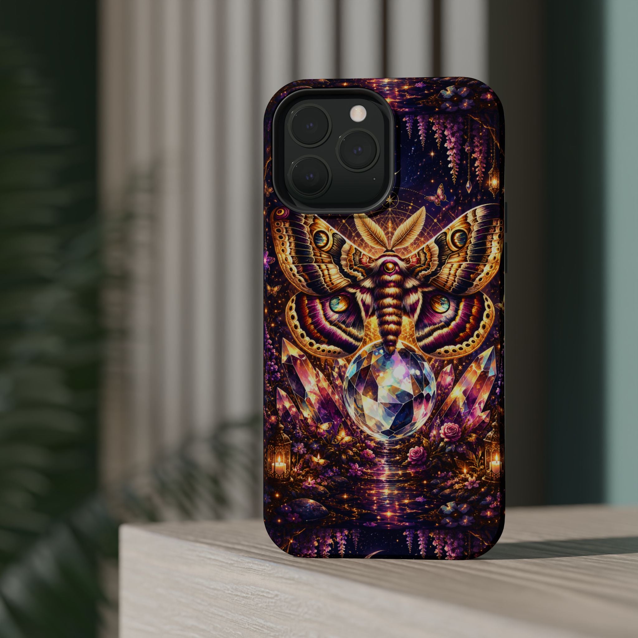 Mystic Moth Crystal Phone Case – Jewel-Toned MagSafe-Compatible Cover
