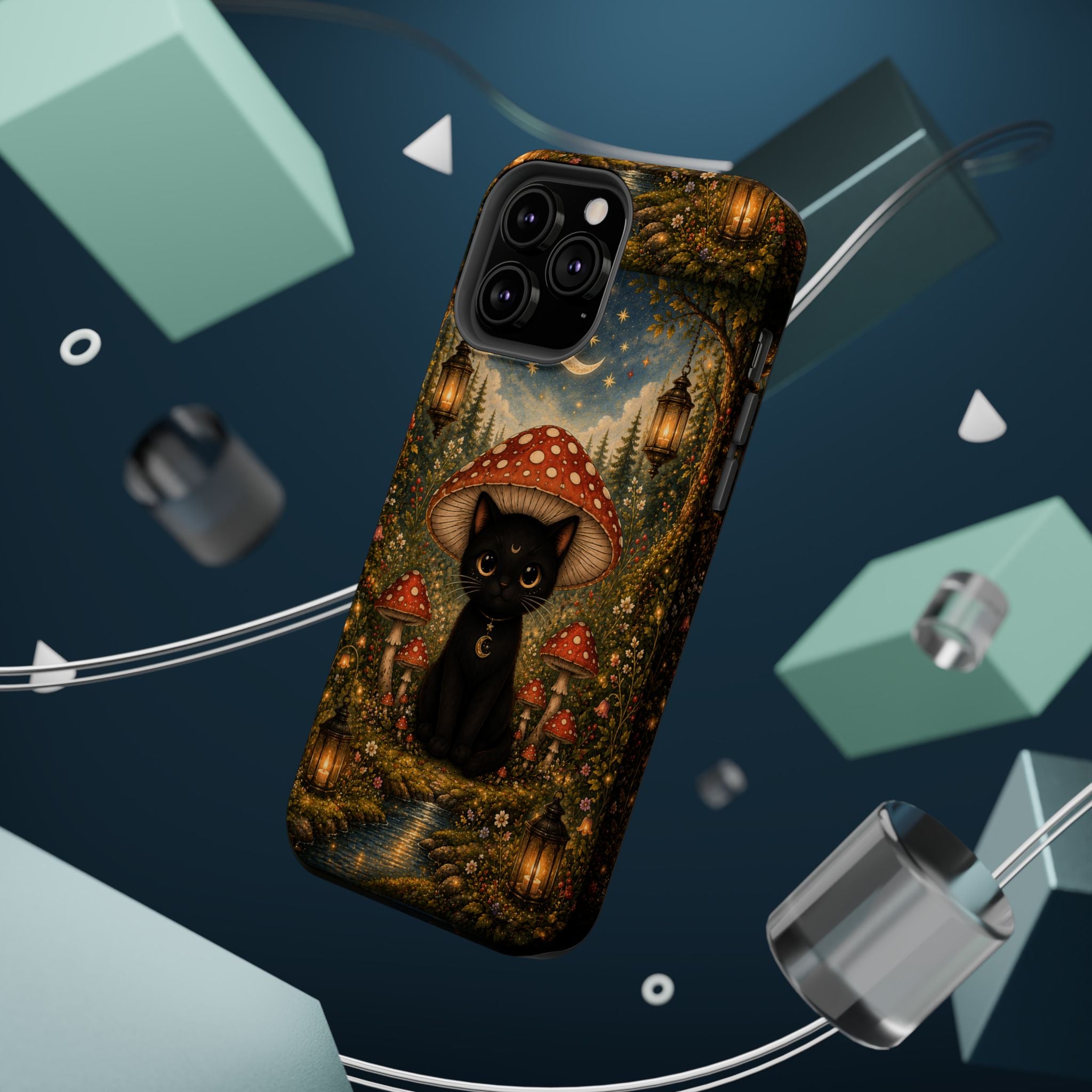 Black Cat & Mushroom Phone Case – Magical MagSafe-Compatible Cover
