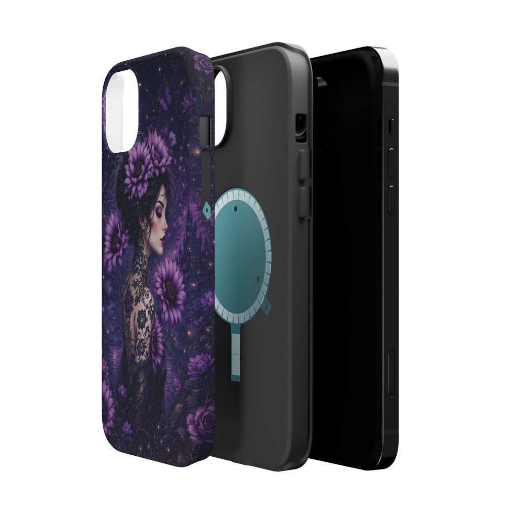 Gothic Floral Woman Phone Case – Dark Botanical MagSafe-Compatible Cover