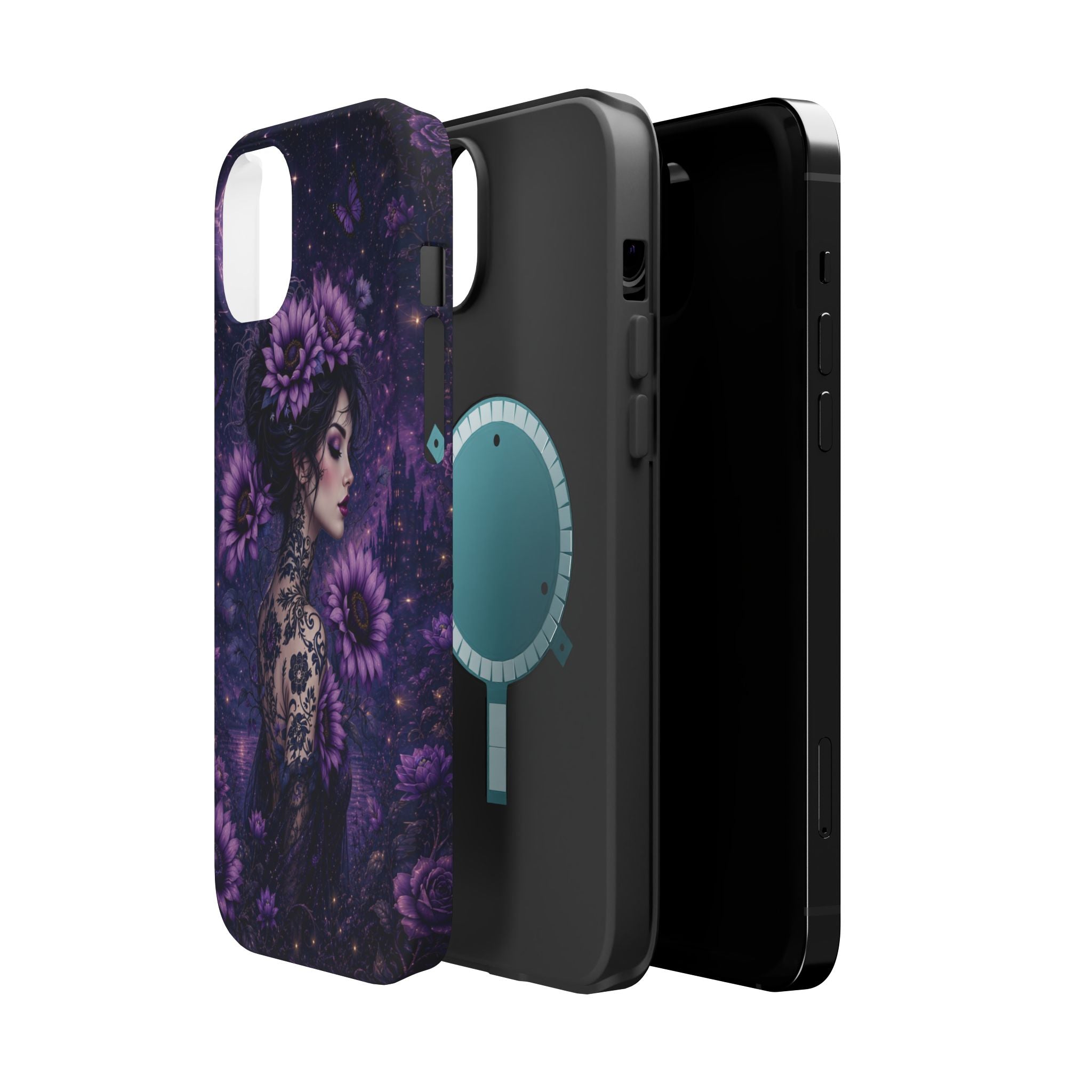 Gothic Floral Woman Phone Case – Dark Botanical MagSafe-Compatible Cover