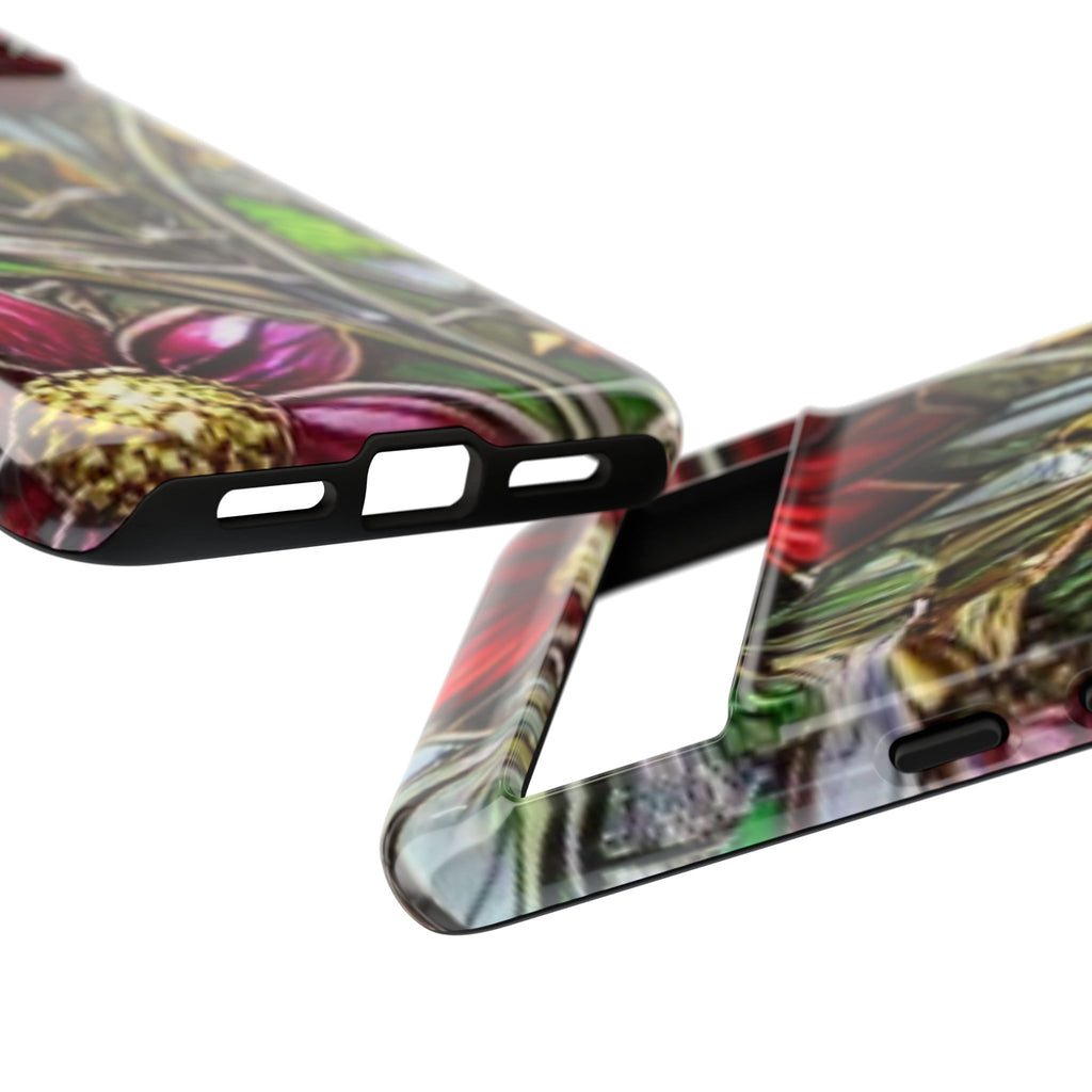 Floral Stained Glass Phone Case – Metallic Red & Purple Flower Design