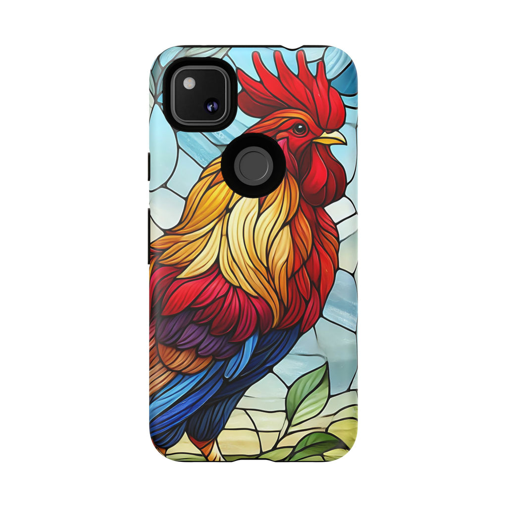 Rooster Faux Stained Glass Phone Case – 3D Full-Wrap Protective Cover with TPU Liner