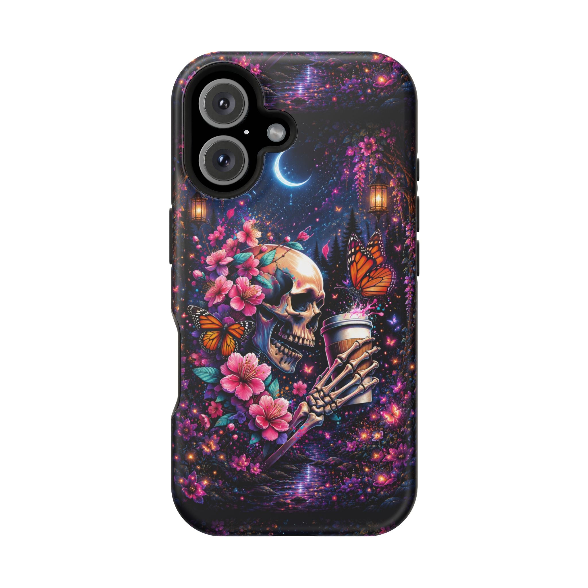 Skull & Cherry Blossom Phone Case – Floral Gothic MagSafe Cover