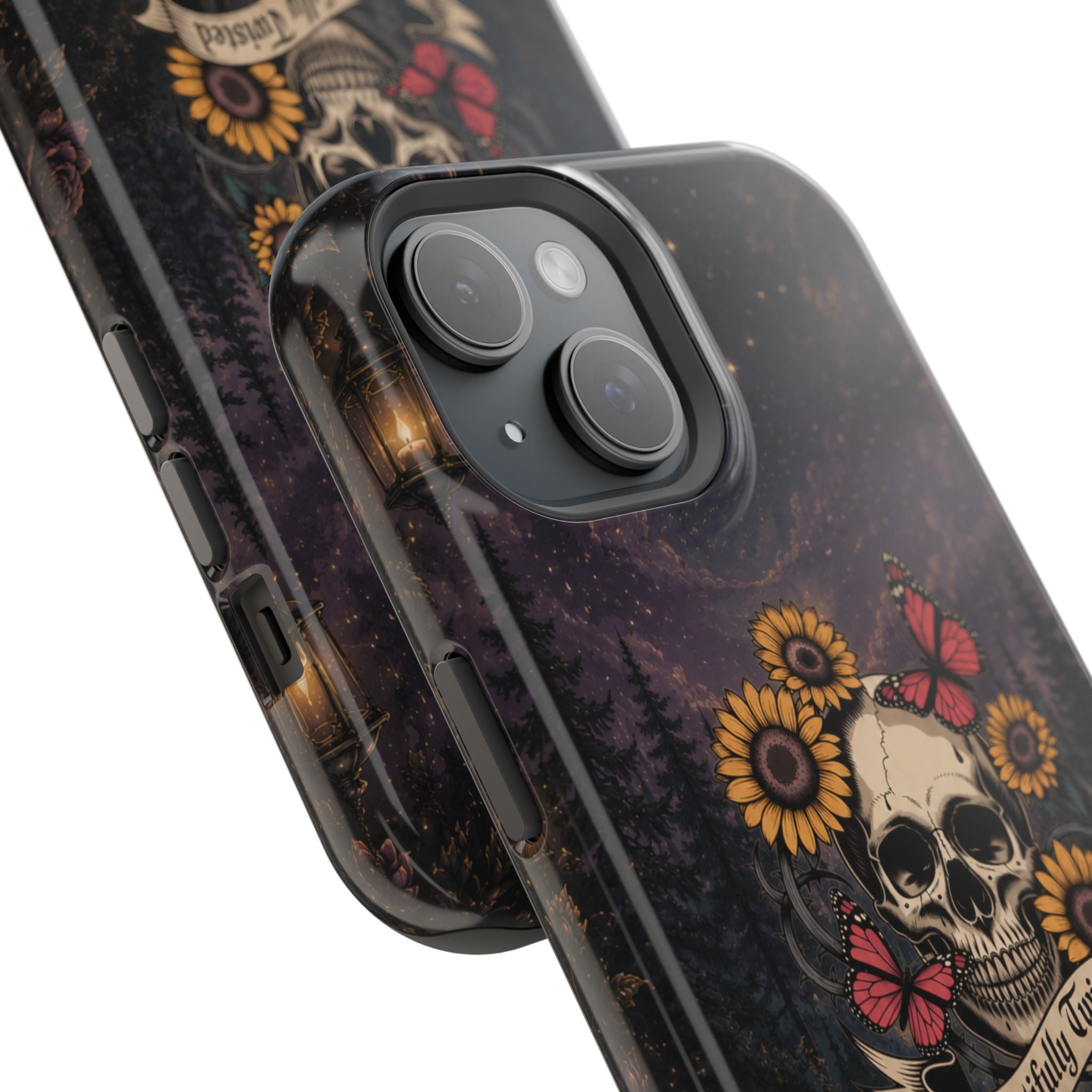 Skull, Sunflowers & Butterflies Phone Case – "Beautifully Twisted" MagSafe Cover
