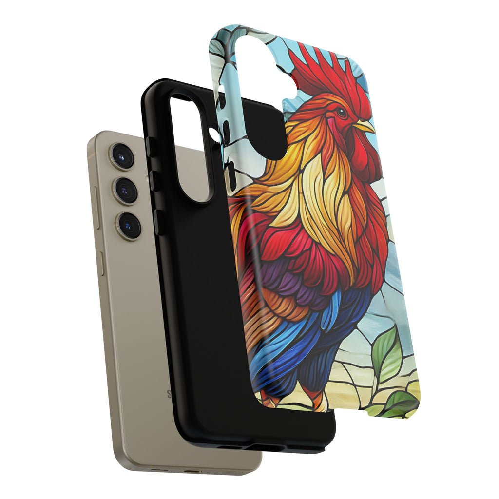Rooster Faux Stained Glass Phone Case – 3D Full-Wrap Protective Cover with TPU Liner