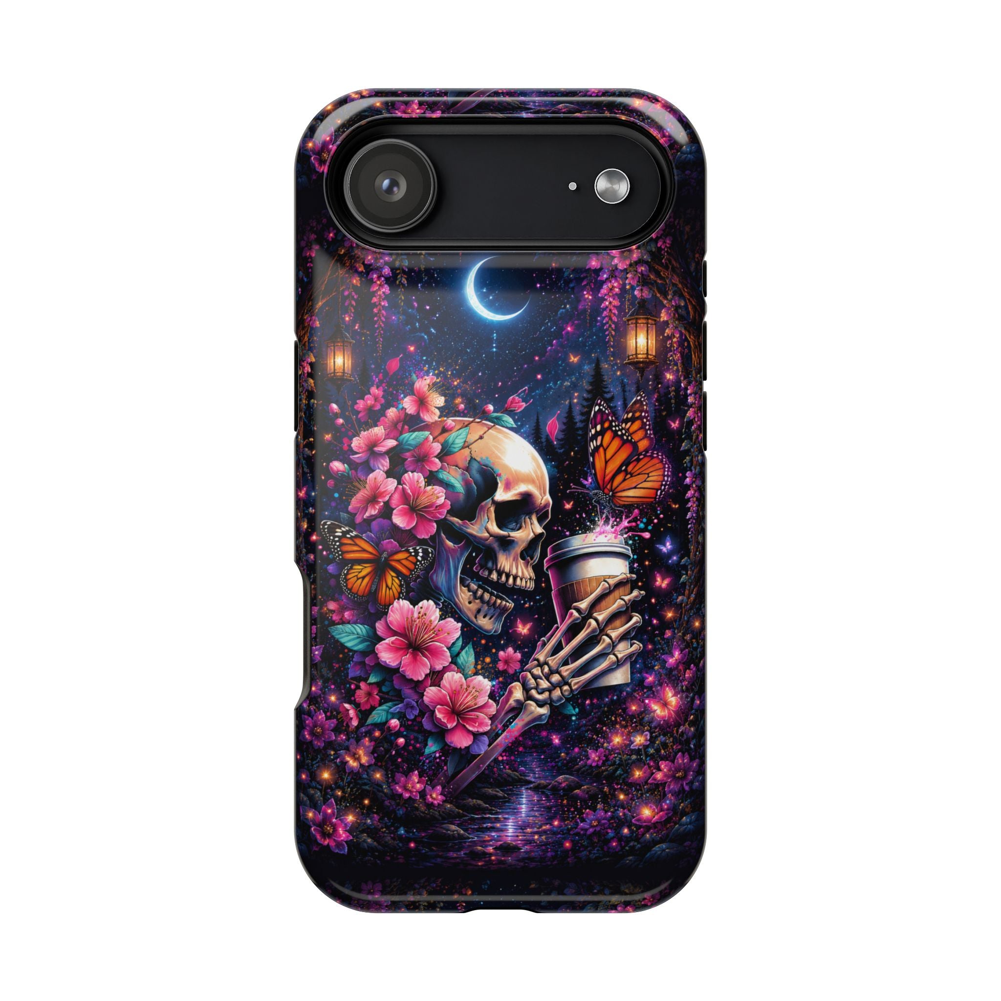 Skull & Cherry Blossom Phone Case – Floral Gothic MagSafe Cover