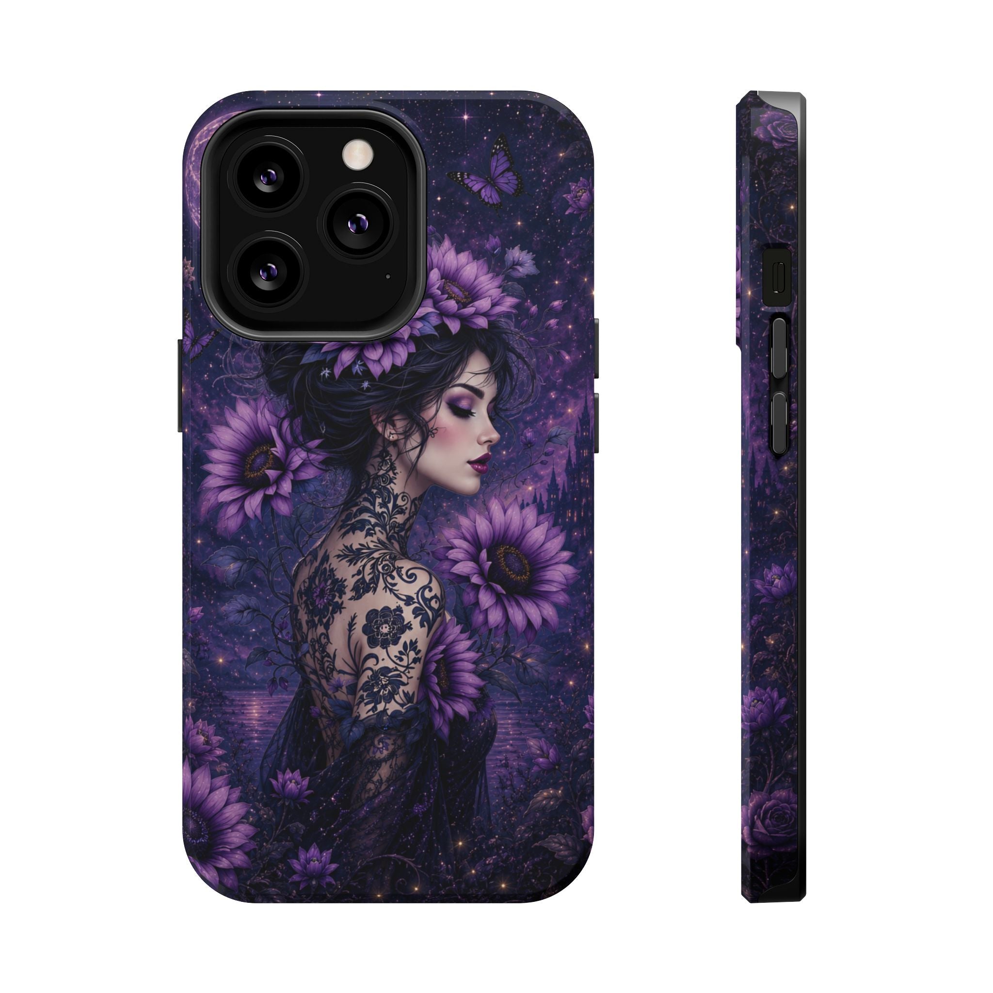Gothic Floral Woman Phone Case – Dark Botanical MagSafe-Compatible Cover
