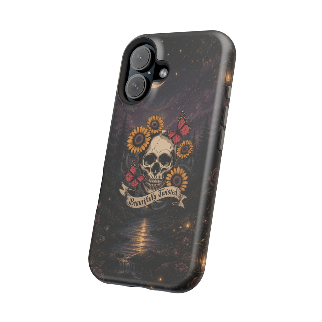 Skull, Sunflowers & Butterflies Phone Case – "Beautifully Twisted" MagSafe Cover