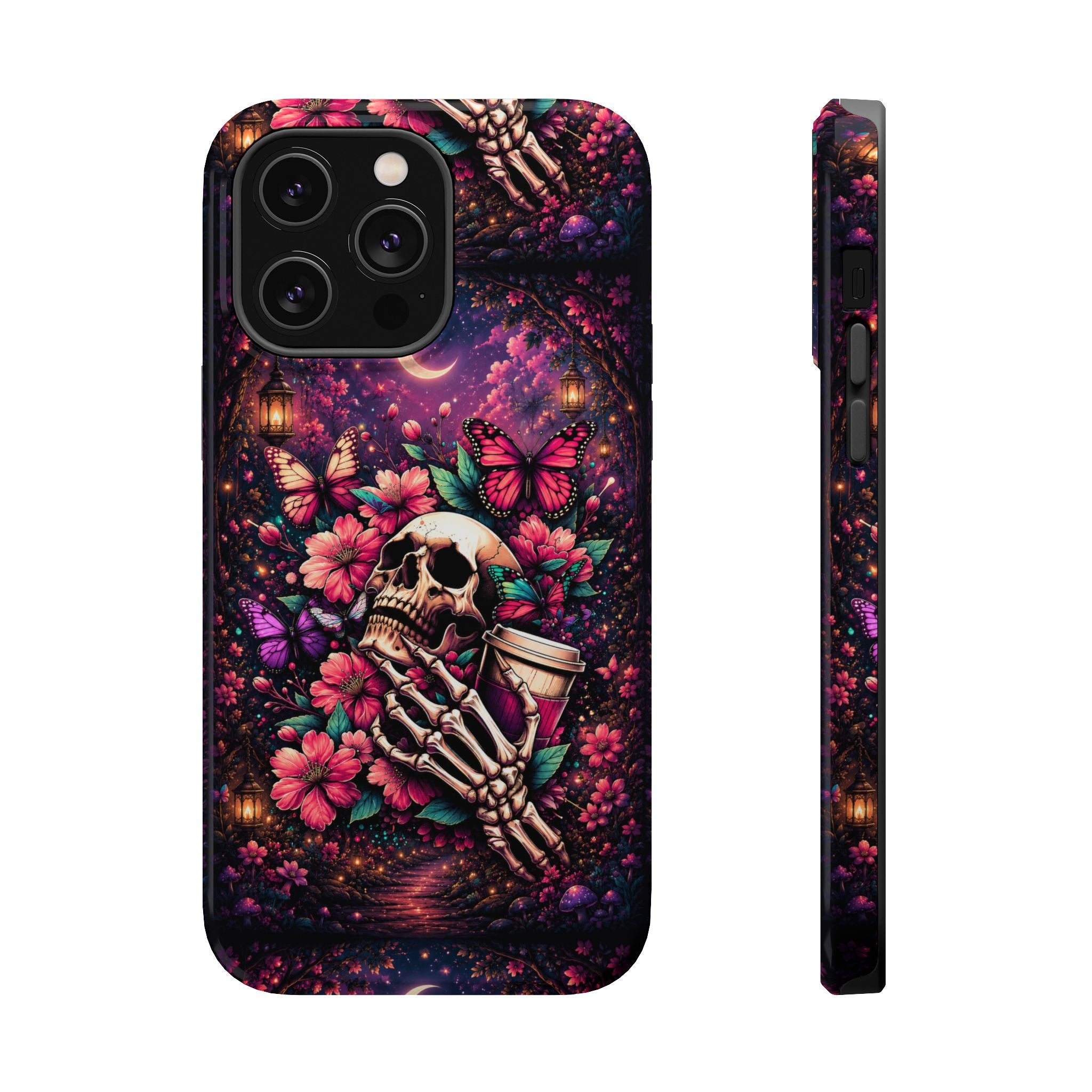 Skull & Butterflies Phone Case – Gothic Floral MagSafe-Compatible Case