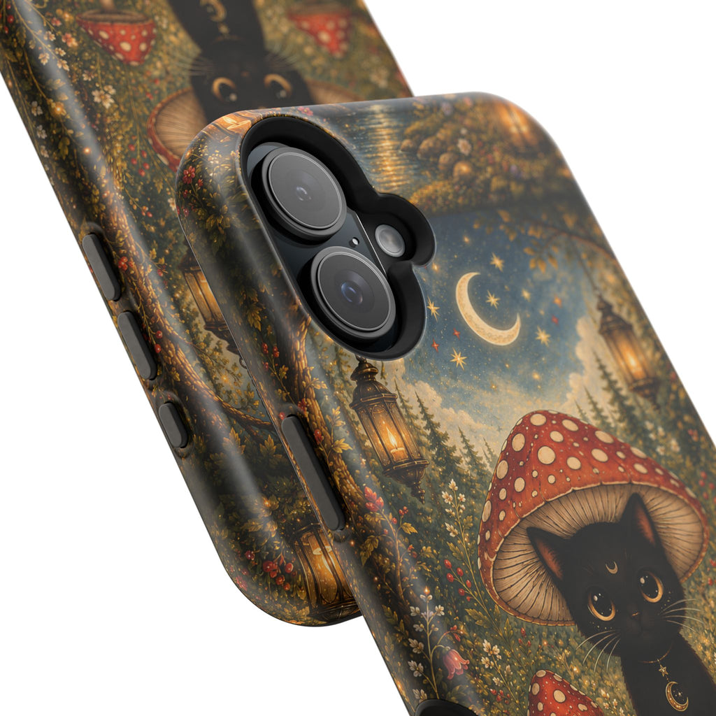 Black Cat & Mushroom Phone Case – Magical MagSafe-Compatible Cover