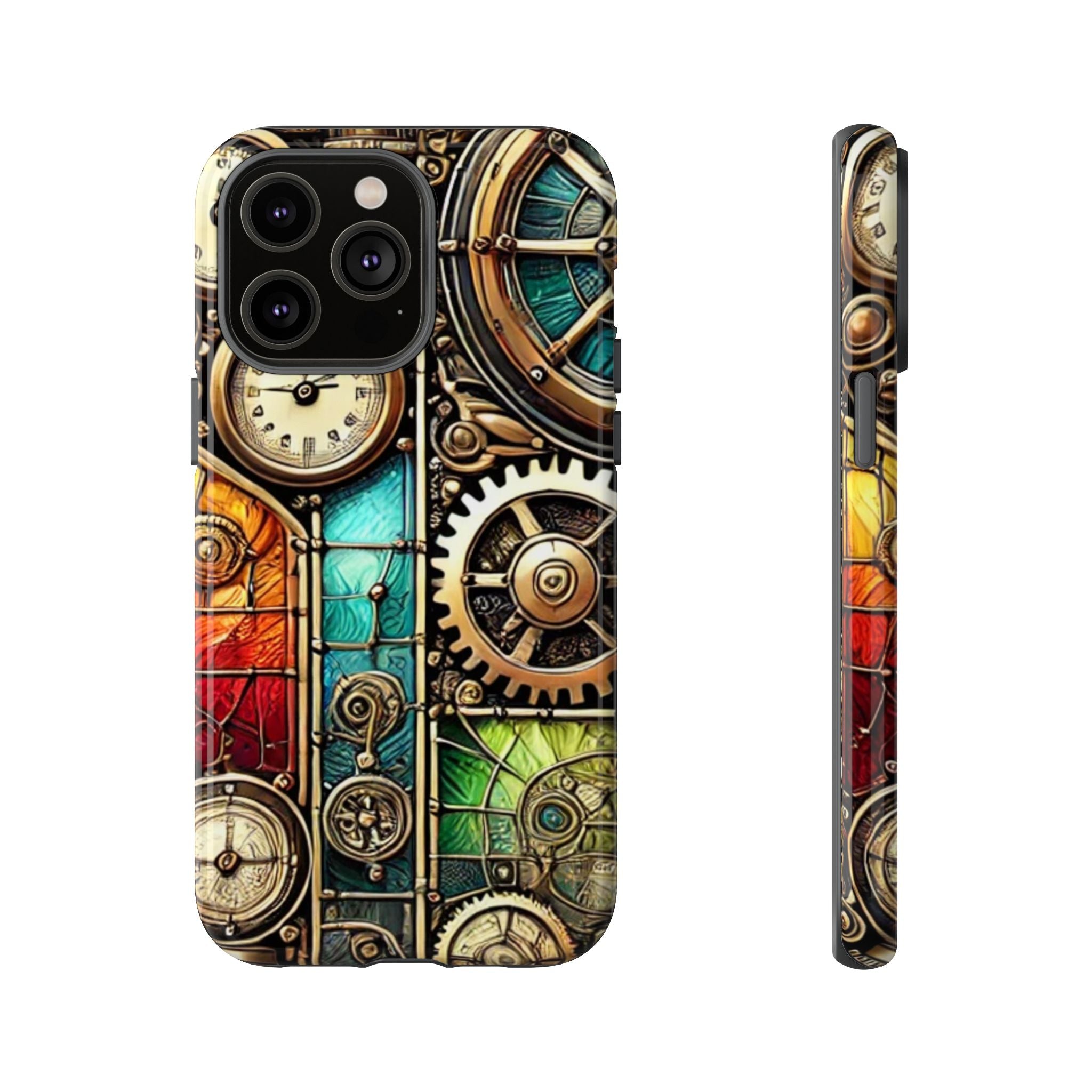 Steampunk Faux Stained Glass iPhone Case – 3D Full-Wrap Protective Cover with TPU Liner