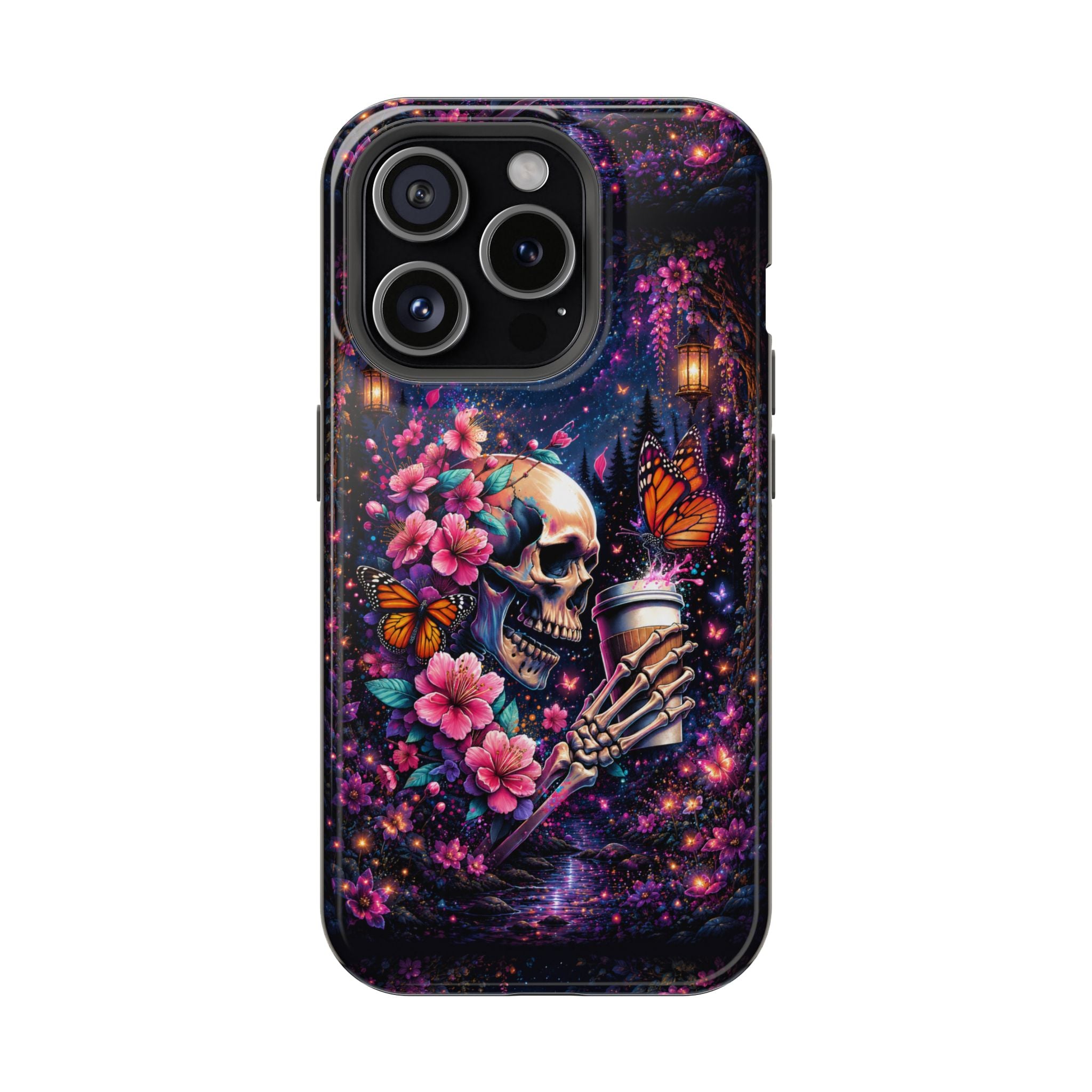 Skull & Cherry Blossom Phone Case – Floral Gothic MagSafe Cover