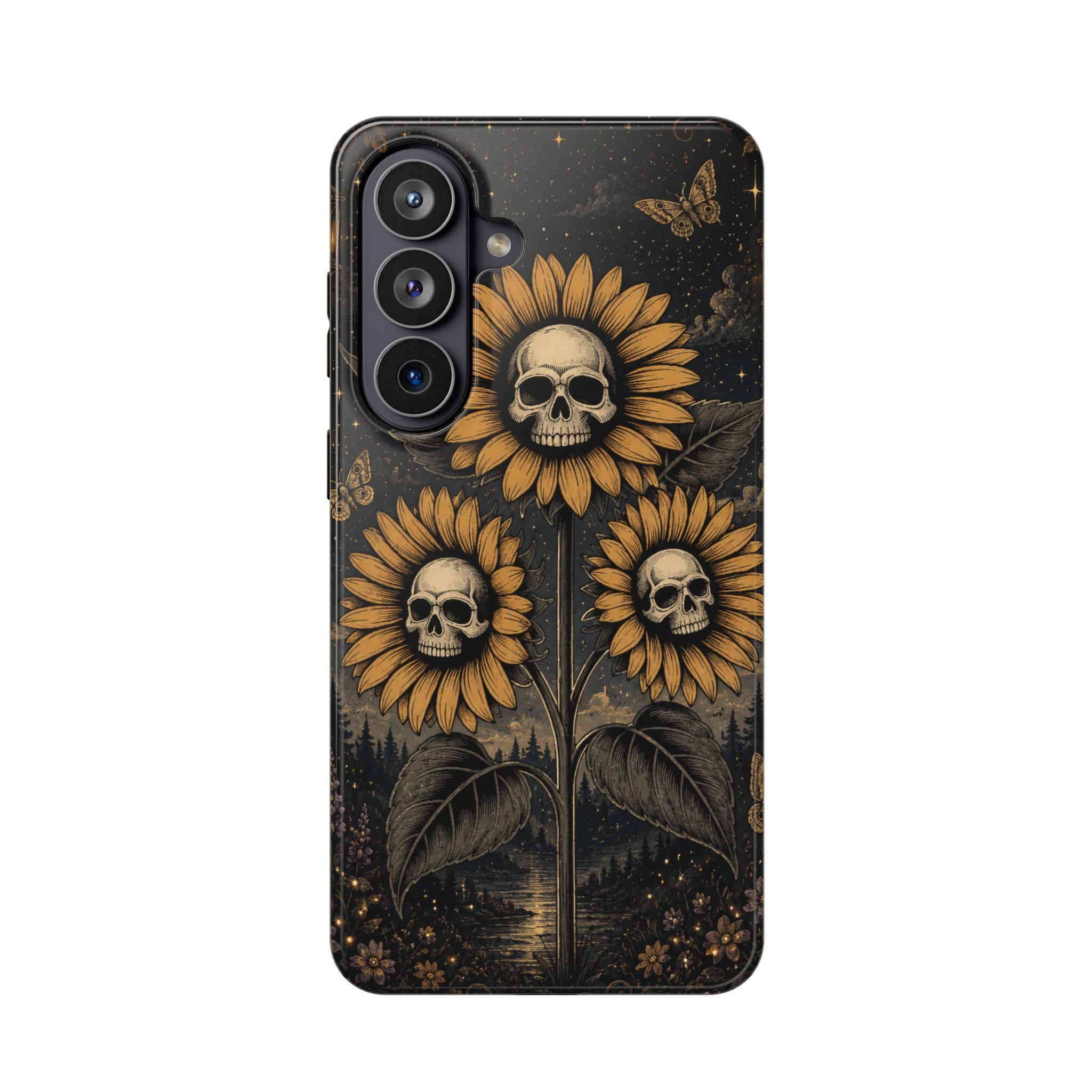 Skull Sunflowers Phone Case – Dark Floral MagSafe-Compatible Cover