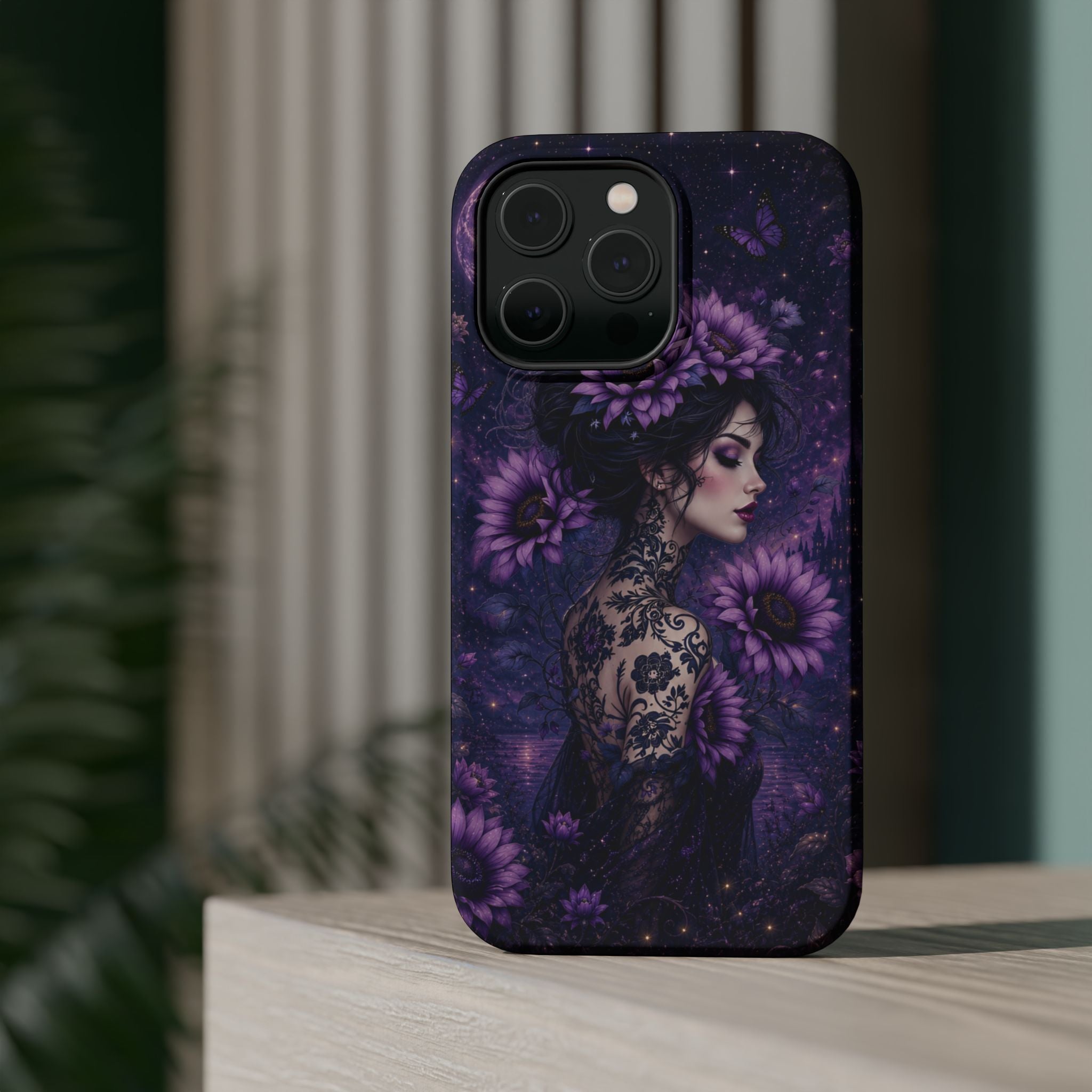 Gothic Floral Woman Phone Case – Dark Botanical MagSafe-Compatible Cover