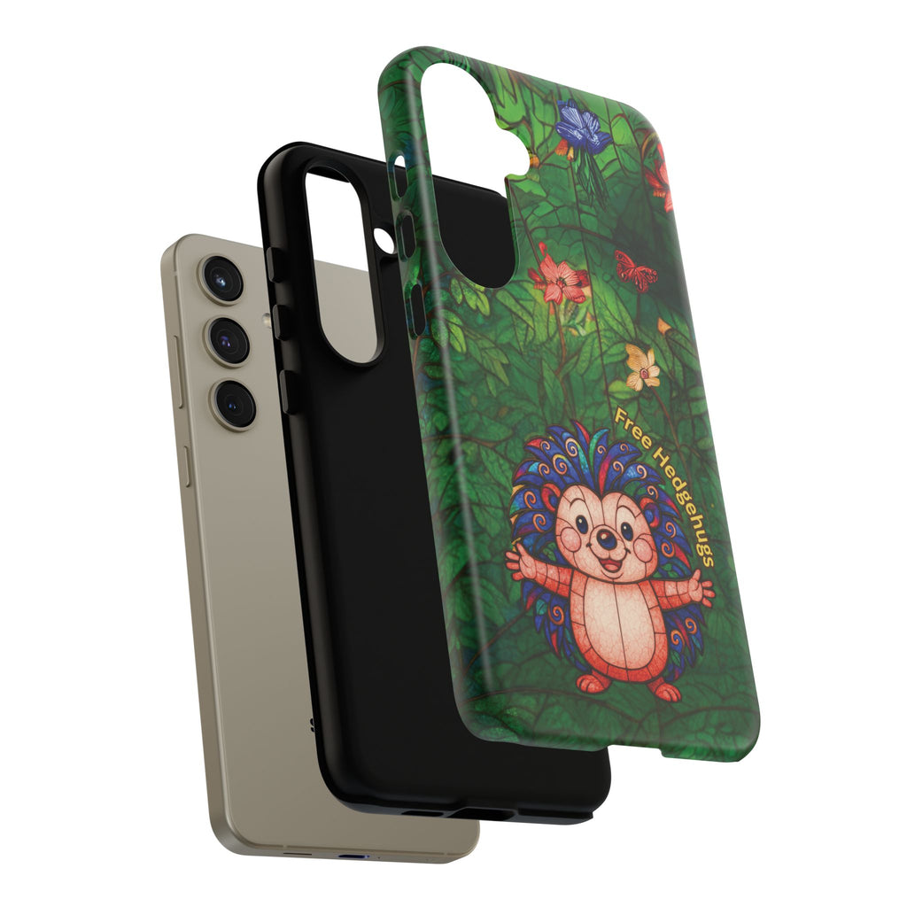 Stained Glass Hedgehog Phone Case – "Free Hedgehugs" Floral Design