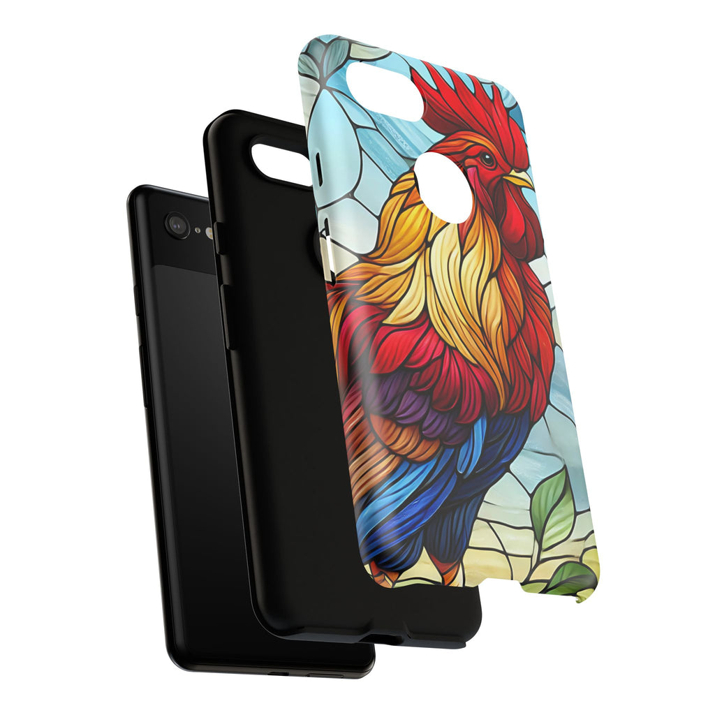 Rooster Faux Stained Glass Phone Case – 3D Full-Wrap Protective Cover with TPU Liner