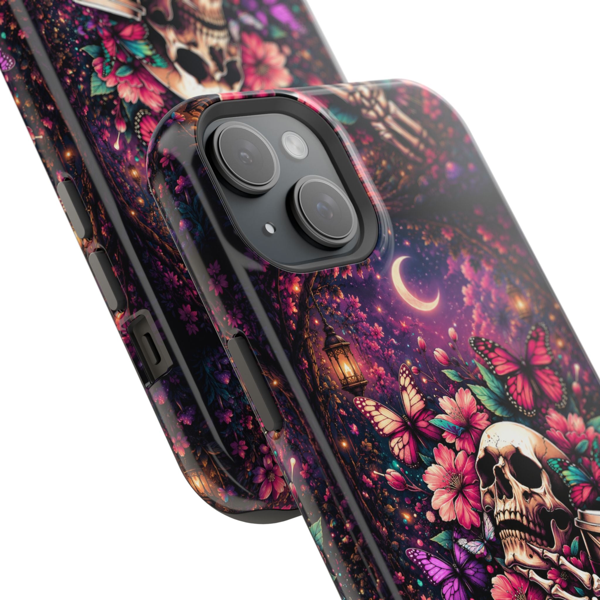 Skull & Butterflies Phone Case – Gothic Floral MagSafe-Compatible Case