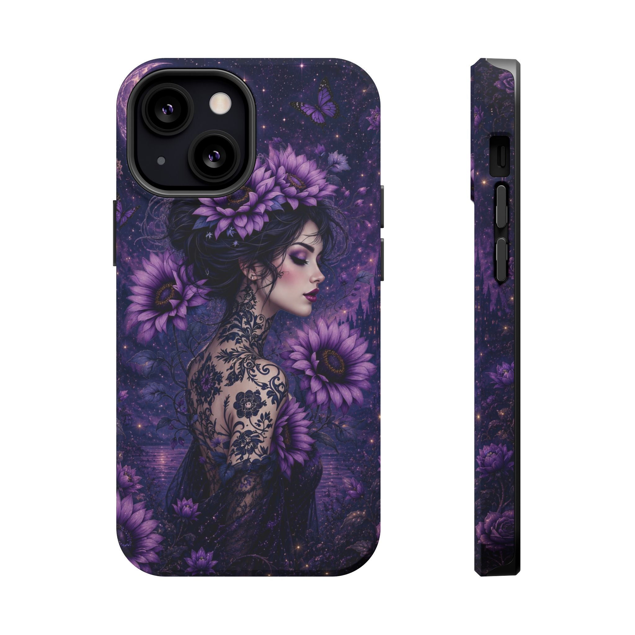 Gothic Floral Woman Phone Case – Dark Botanical MagSafe-Compatible Cover