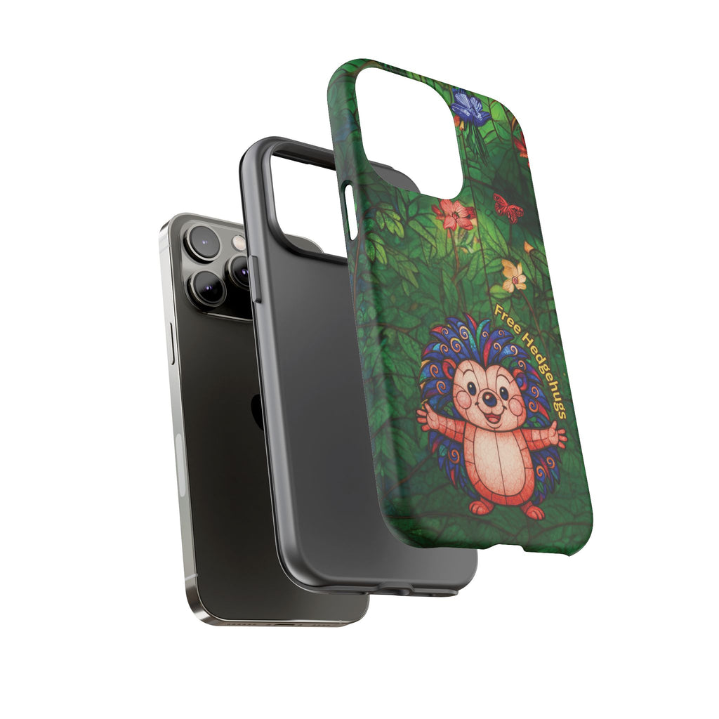 Stained Glass Hedgehog Phone Case – "Free Hedgehugs" Floral Design