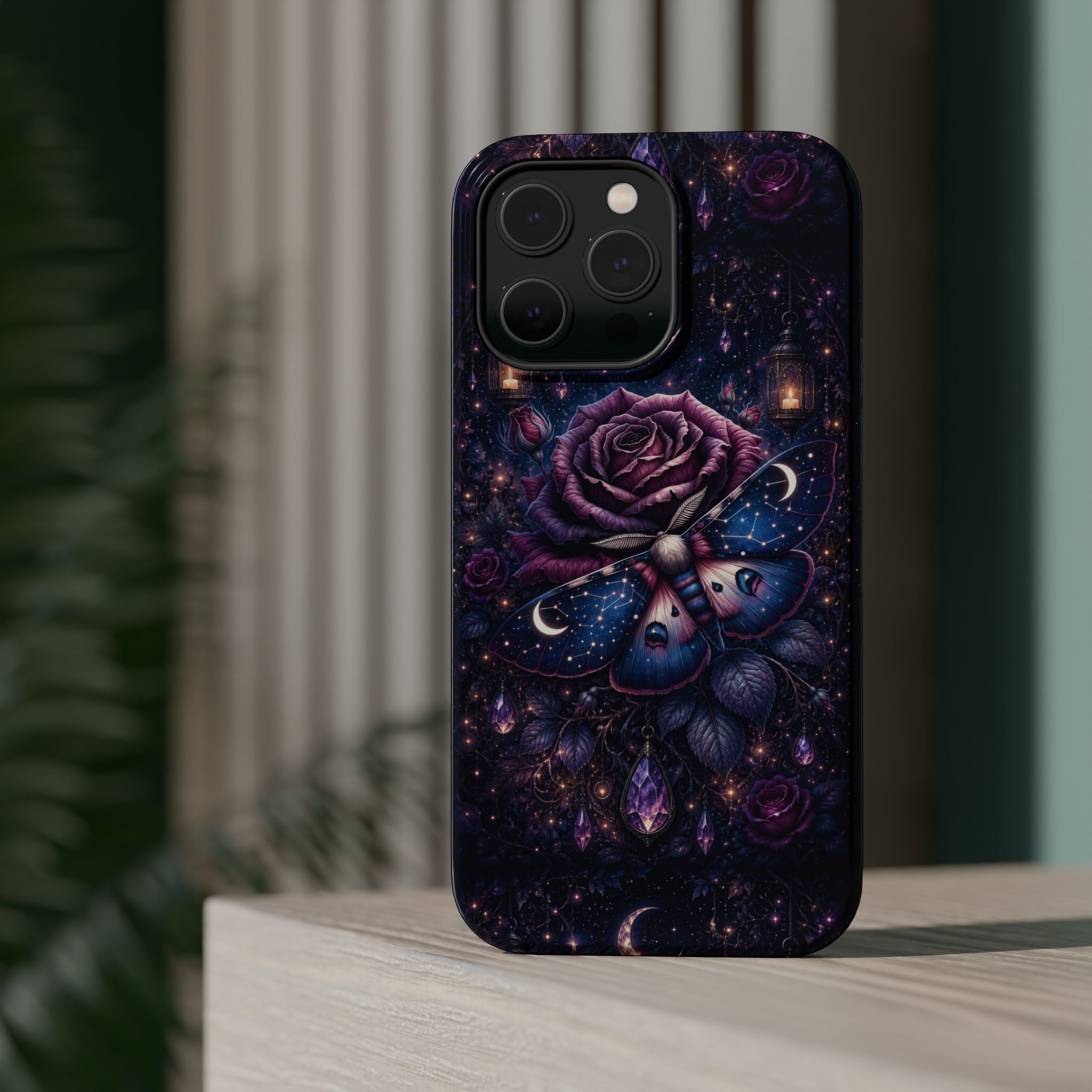 Mystical Rose & Moth Phone Case – Floral MagSafe-Compatible Cover