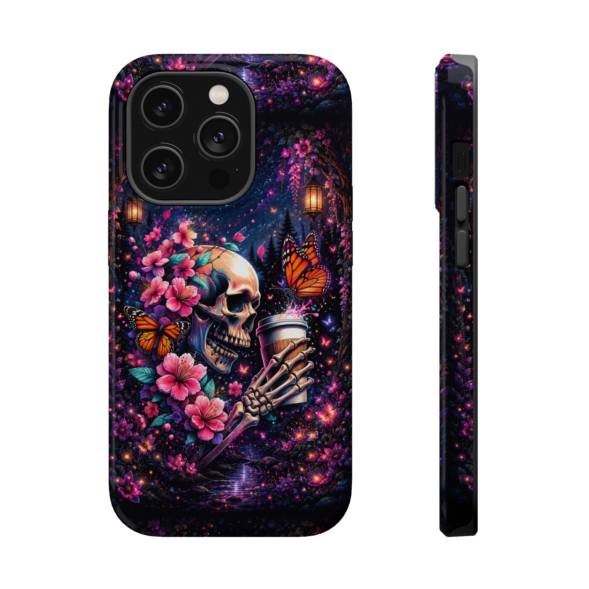 Skull & Cherry Blossom Phone Case – Floral Gothic MagSafe Cover