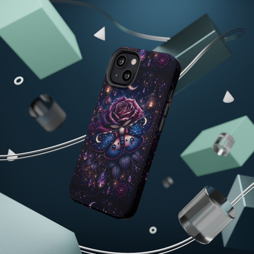 Mystical Rose & Moth Phone Case – Floral MagSafe-Compatible Cover