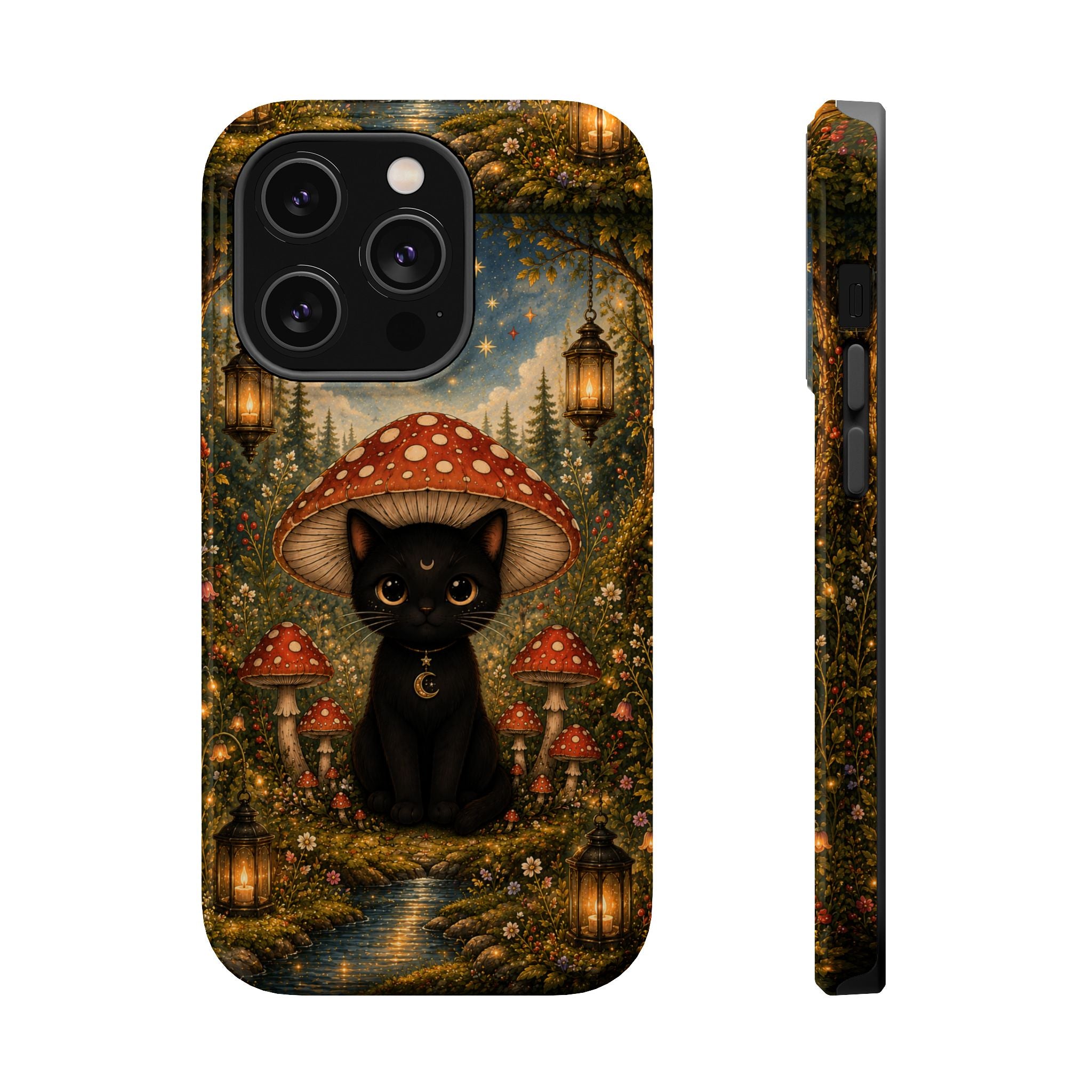 Black Cat & Mushroom Phone Case – Magical MagSafe-Compatible Cover