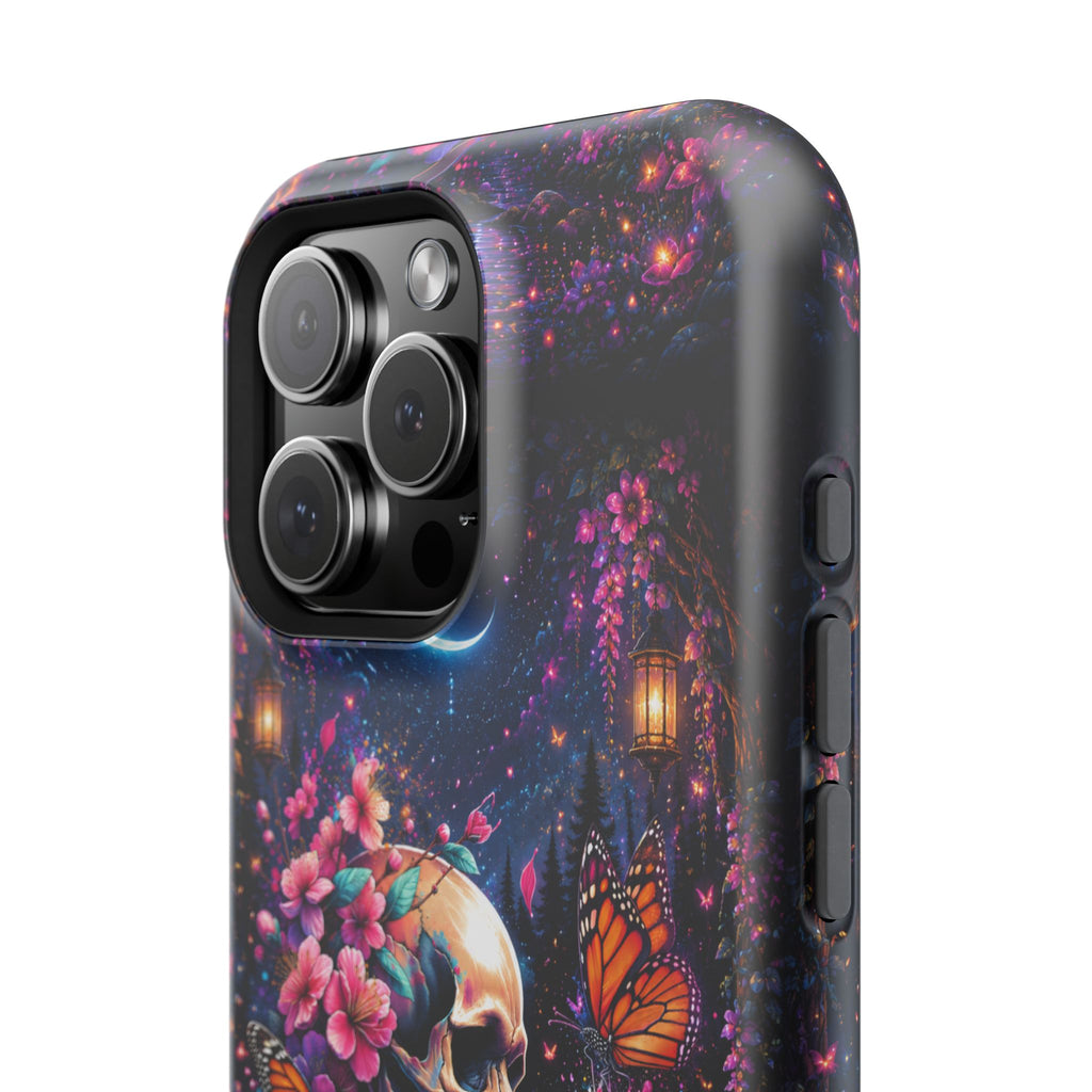Skull & Cherry Blossom Phone Case – Floral Gothic MagSafe Cover