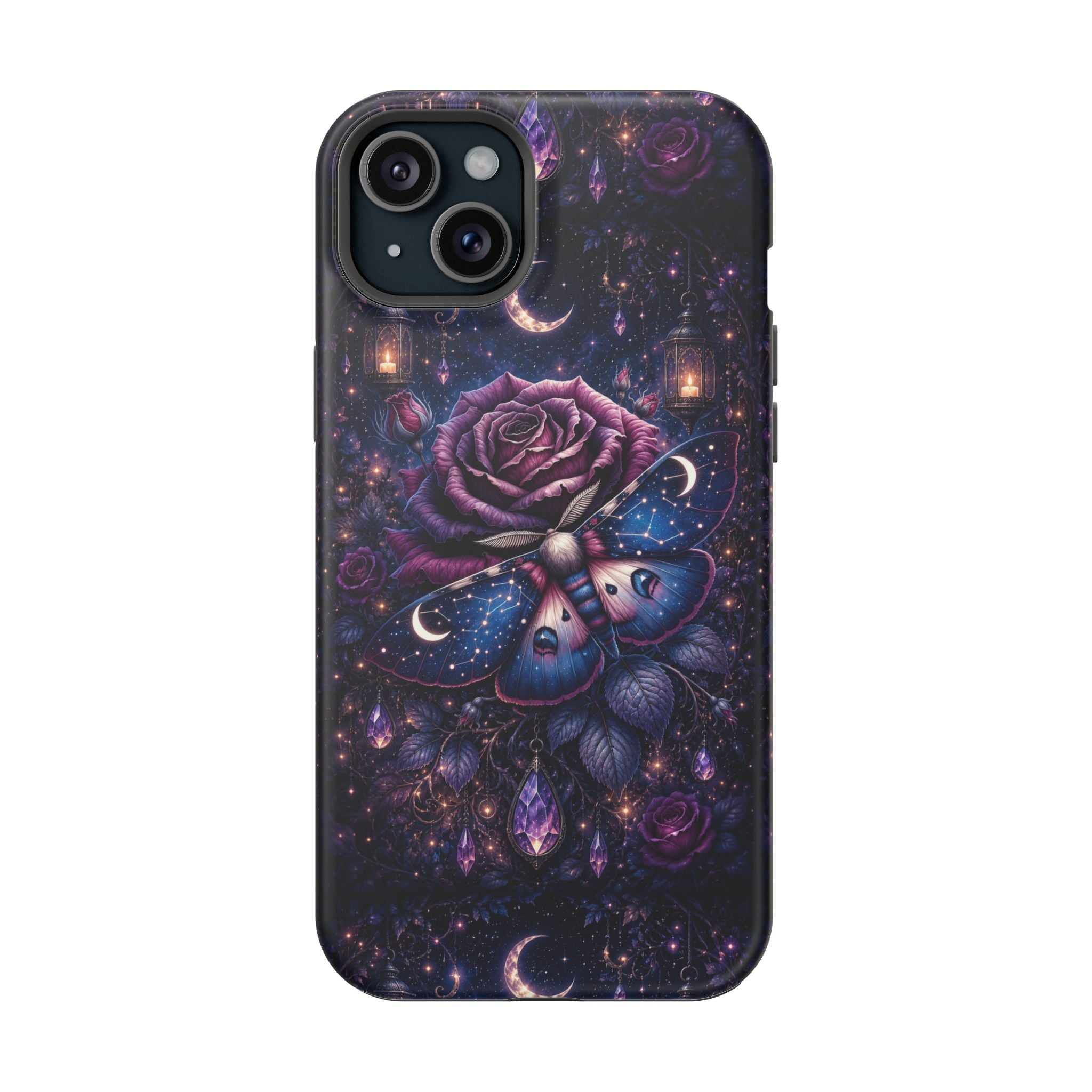 Mystical Rose & Moth Phone Case – Floral MagSafe-Compatible Cover