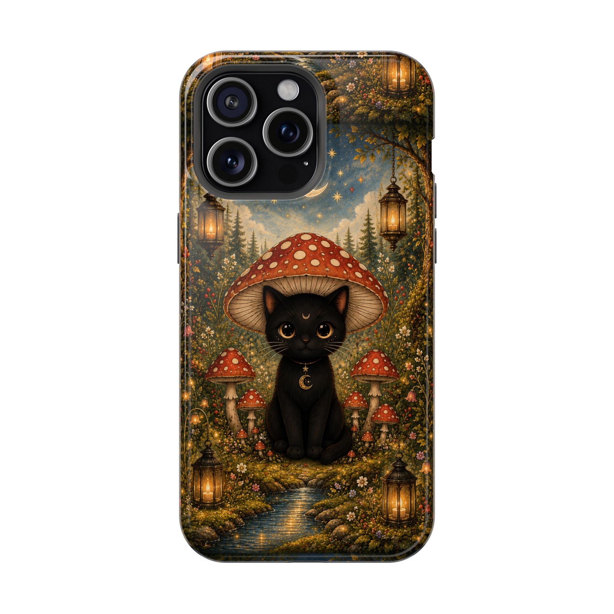 Black Cat & Mushroom Phone Case – Magical MagSafe-Compatible Cover