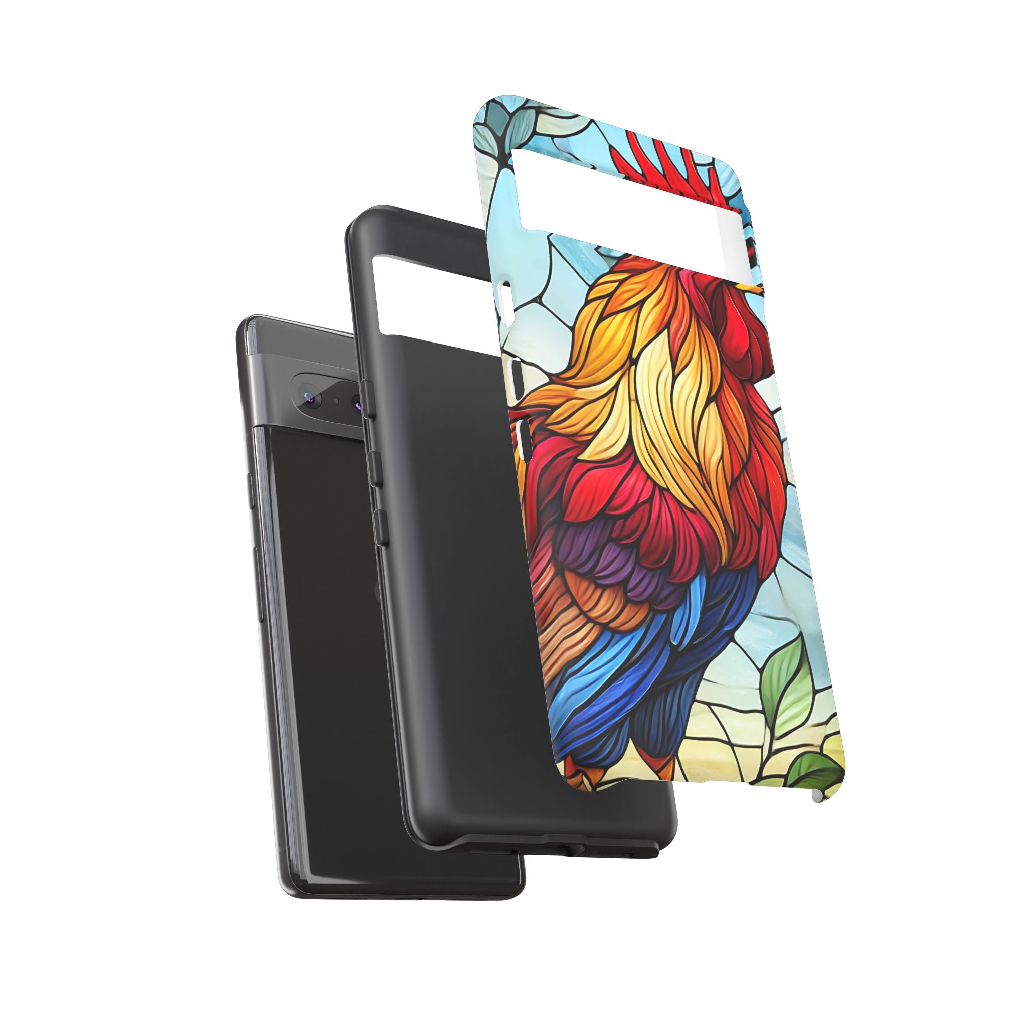 Rooster Faux Stained Glass Phone Case – 3D Full-Wrap Protective Cover with TPU Liner