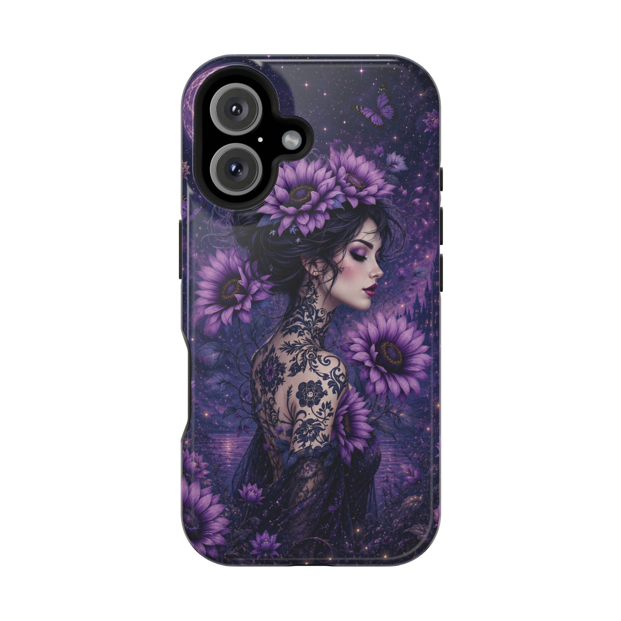 Gothic Floral Woman Phone Case – Dark Botanical MagSafe-Compatible Cover