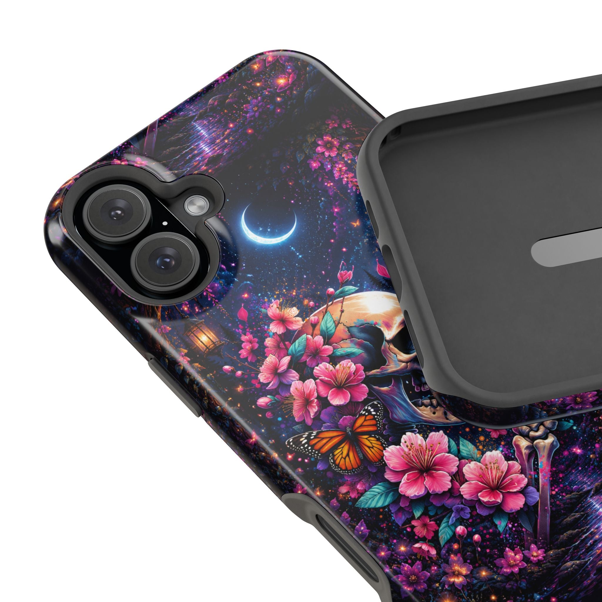 Skull & Cherry Blossom Phone Case – Floral Gothic MagSafe Cover