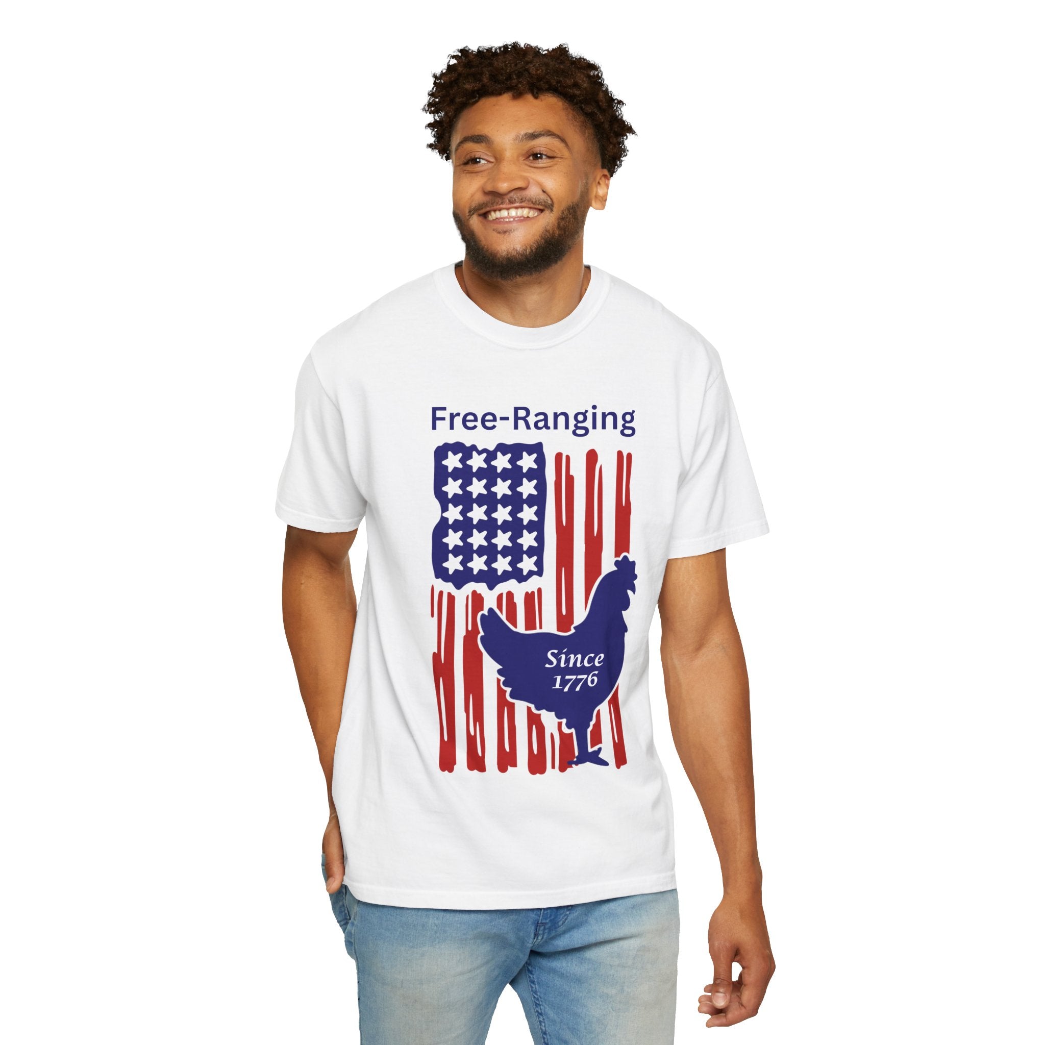 Patriotic Chicken T-shirt - Free-Ranging Since 1776 Casual Tee