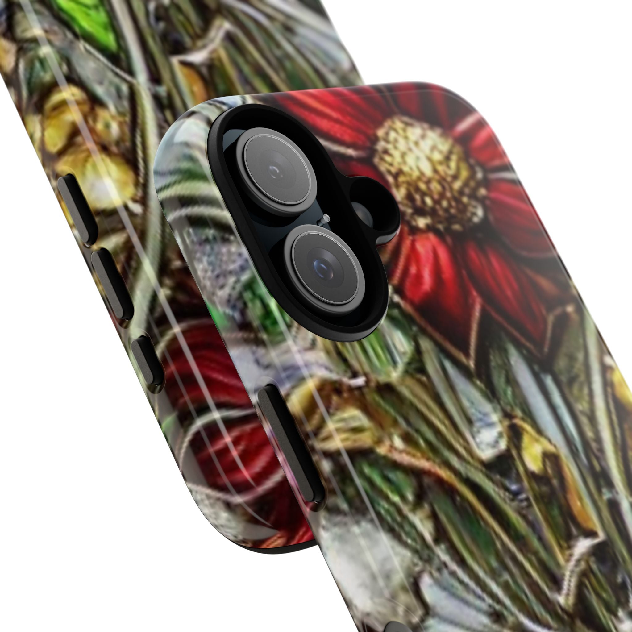 Floral Stained Glass Phone Case – Metallic Red & Purple Flower Design