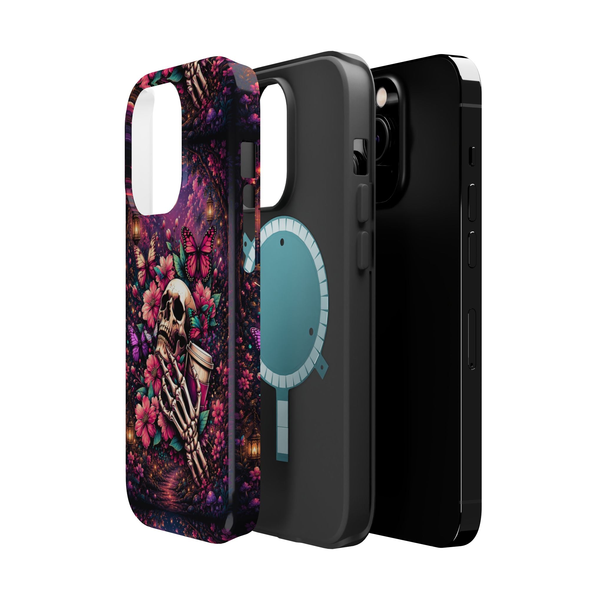 Skull & Butterflies Phone Case – Gothic Floral MagSafe-Compatible Case