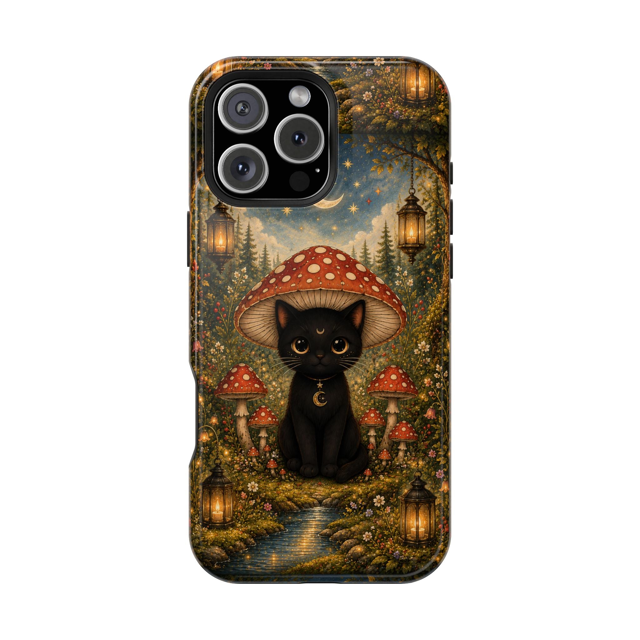 Black Cat & Mushroom Phone Case – Magical MagSafe-Compatible Cover