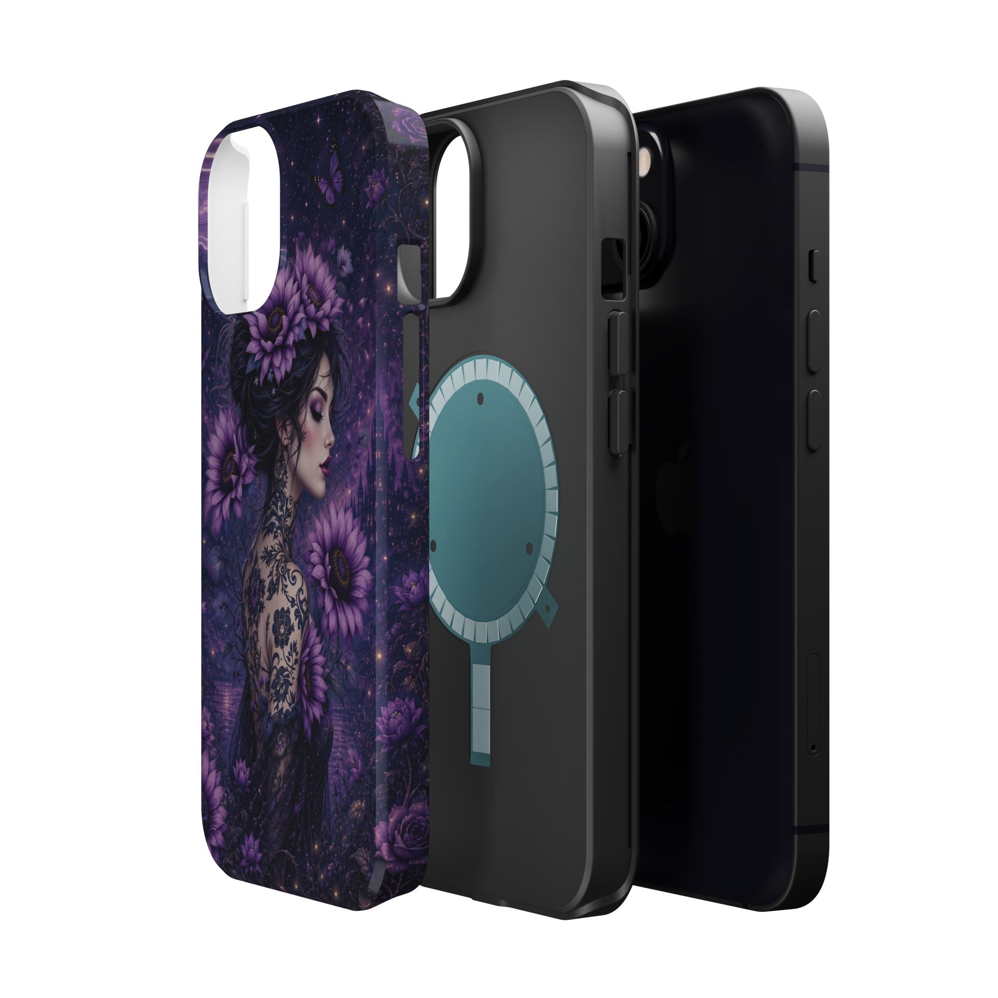 Gothic Floral Woman Phone Case – Dark Botanical MagSafe-Compatible Cover
