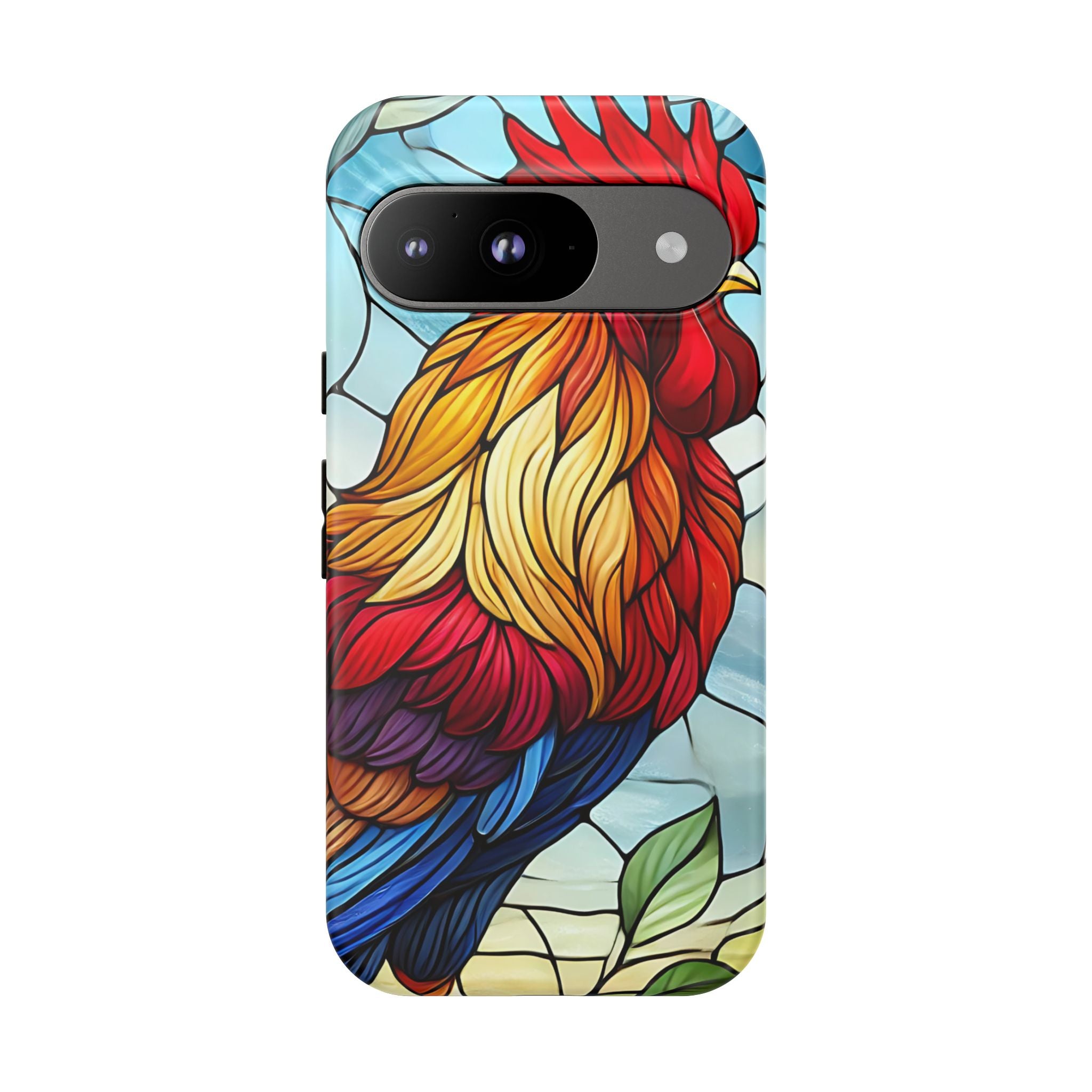 Colorful Stained Glass Rooster Android Case, Tough Protective Phone Cover, Farmhouse Decor Protective Phone Case, Unique Chicken Design