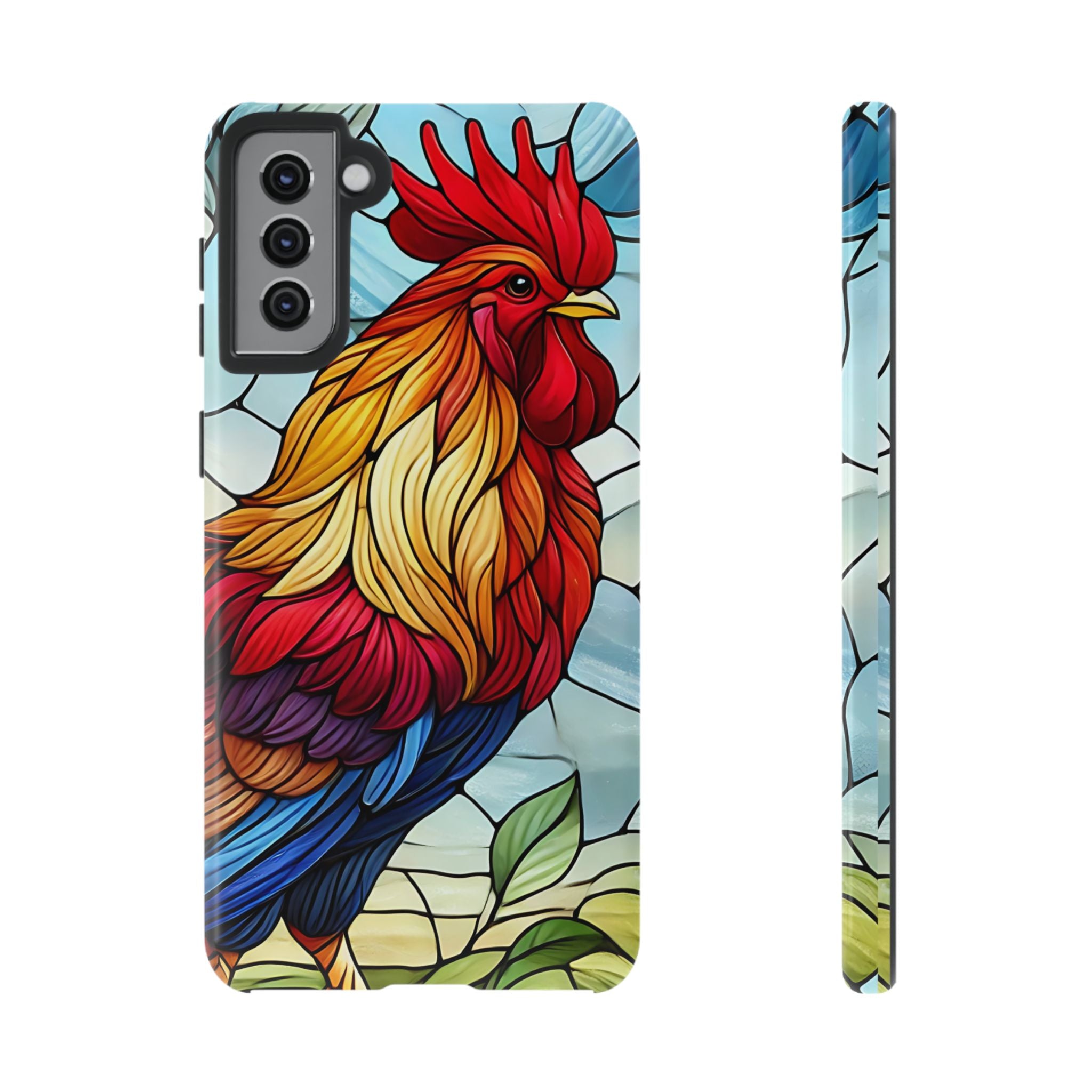Colorful Stained Glass Rooster Android Case, Tough Protective Phone Cover, Farmhouse Decor Protective Phone Case, Unique Chicken Design