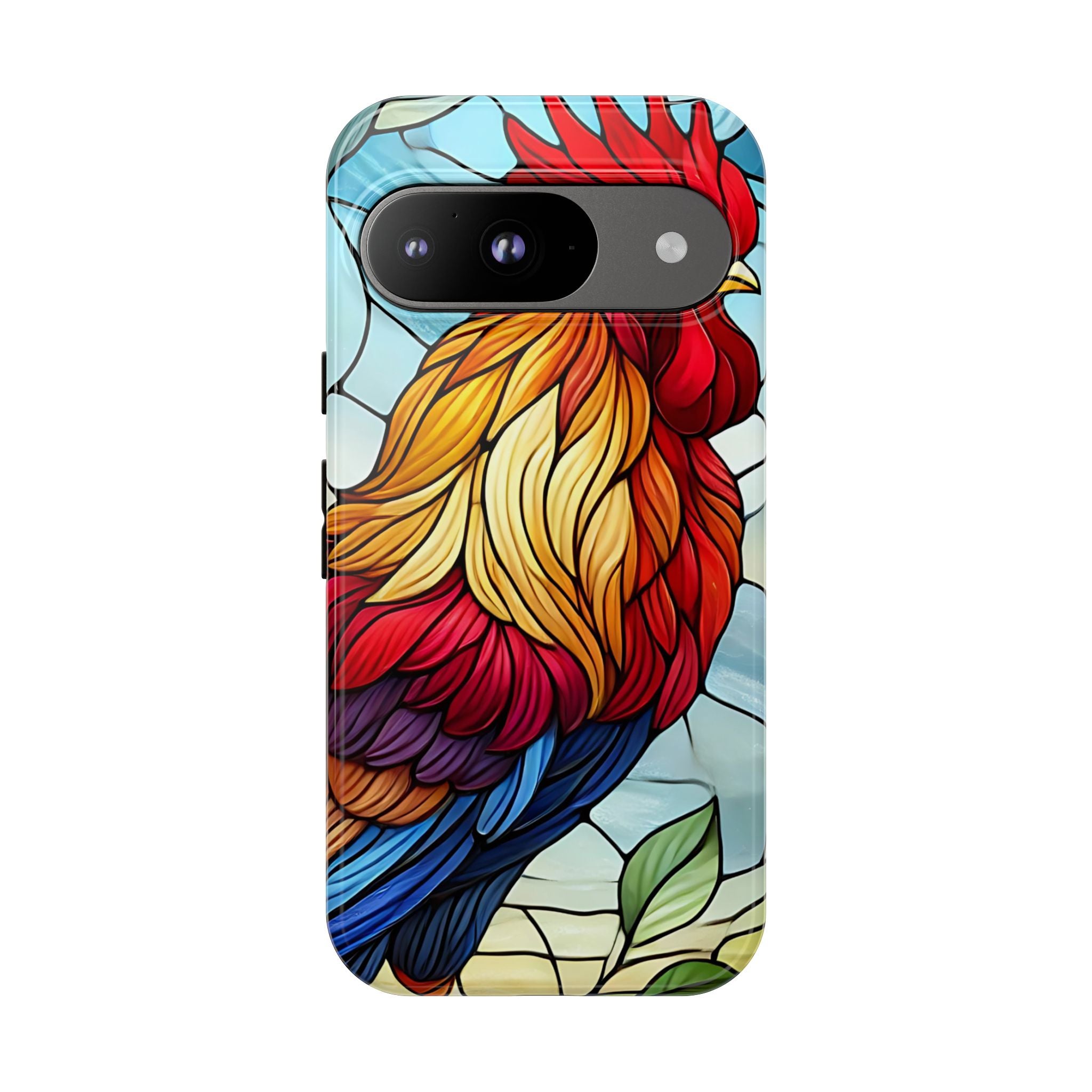 Colorful Stained Glass Rooster Android Case, Tough Protective Phone Cover, Farmhouse Decor Protective Phone Case, Unique Chicken Design