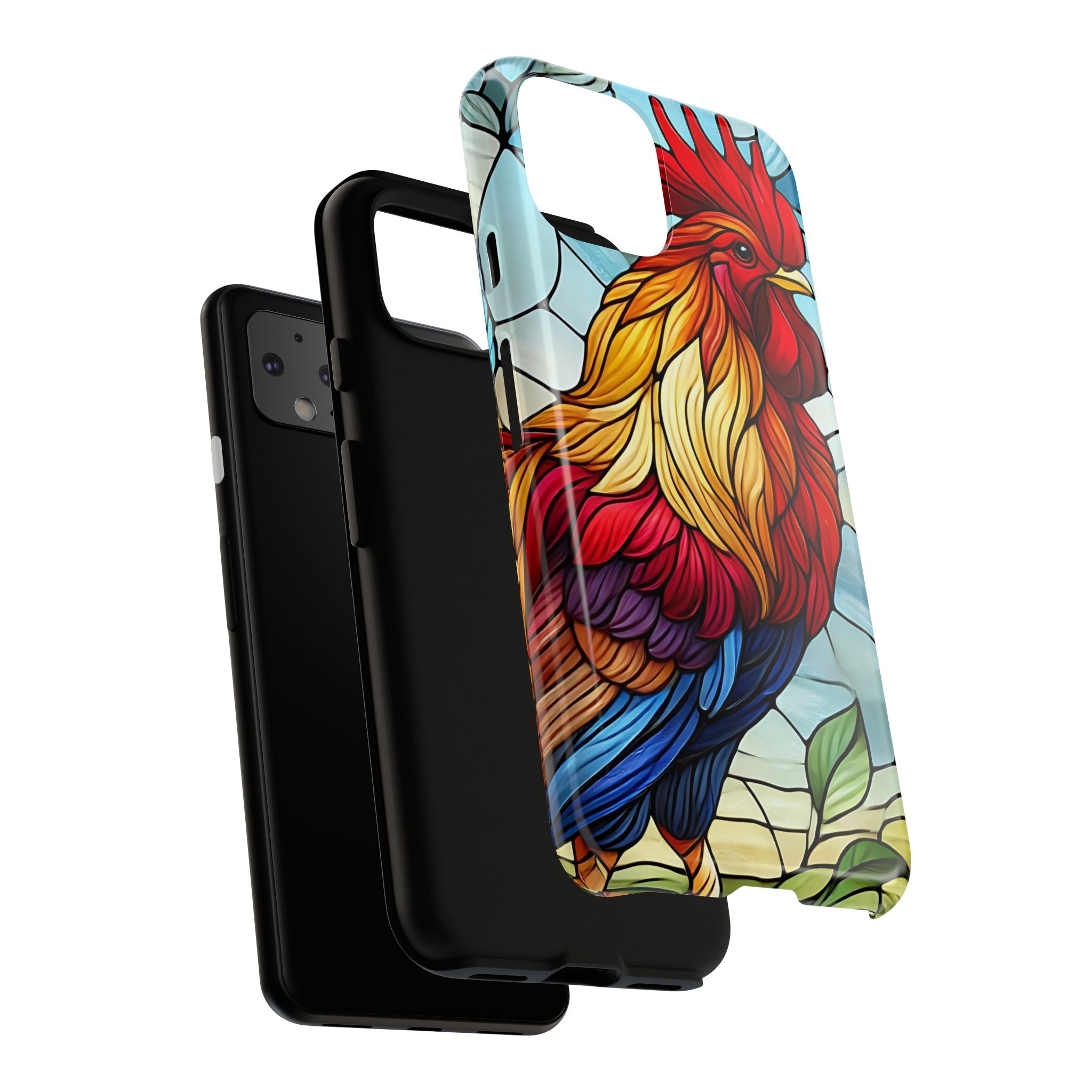 Rooster Faux Stained Glass Phone Case – 3D Full-Wrap Protective Cover with TPU Liner