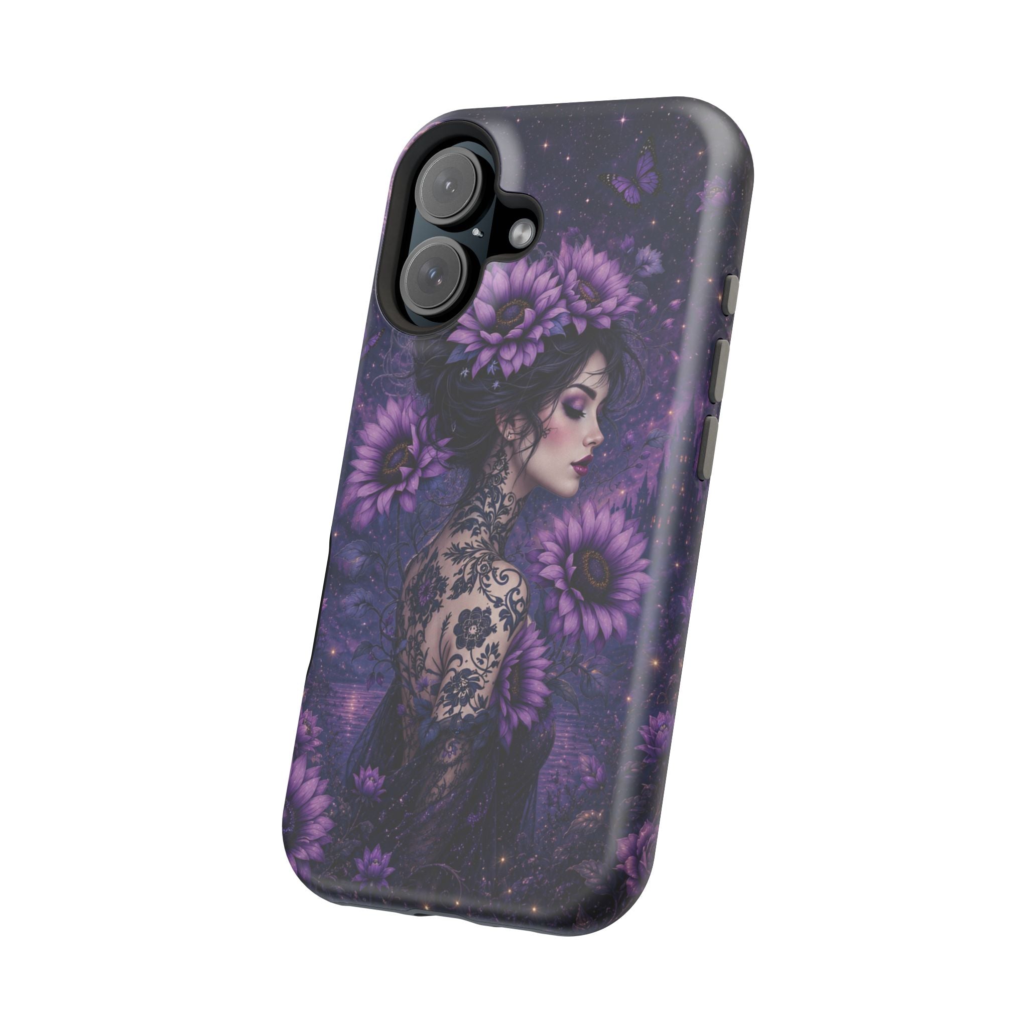 Gothic Floral Woman Phone Case – Dark Botanical MagSafe-Compatible Cover