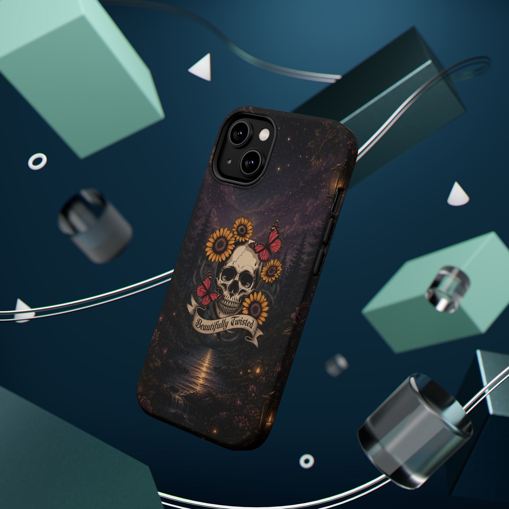 Skull, Sunflowers & Butterflies Phone Case – "Beautifully Twisted" MagSafe Cover