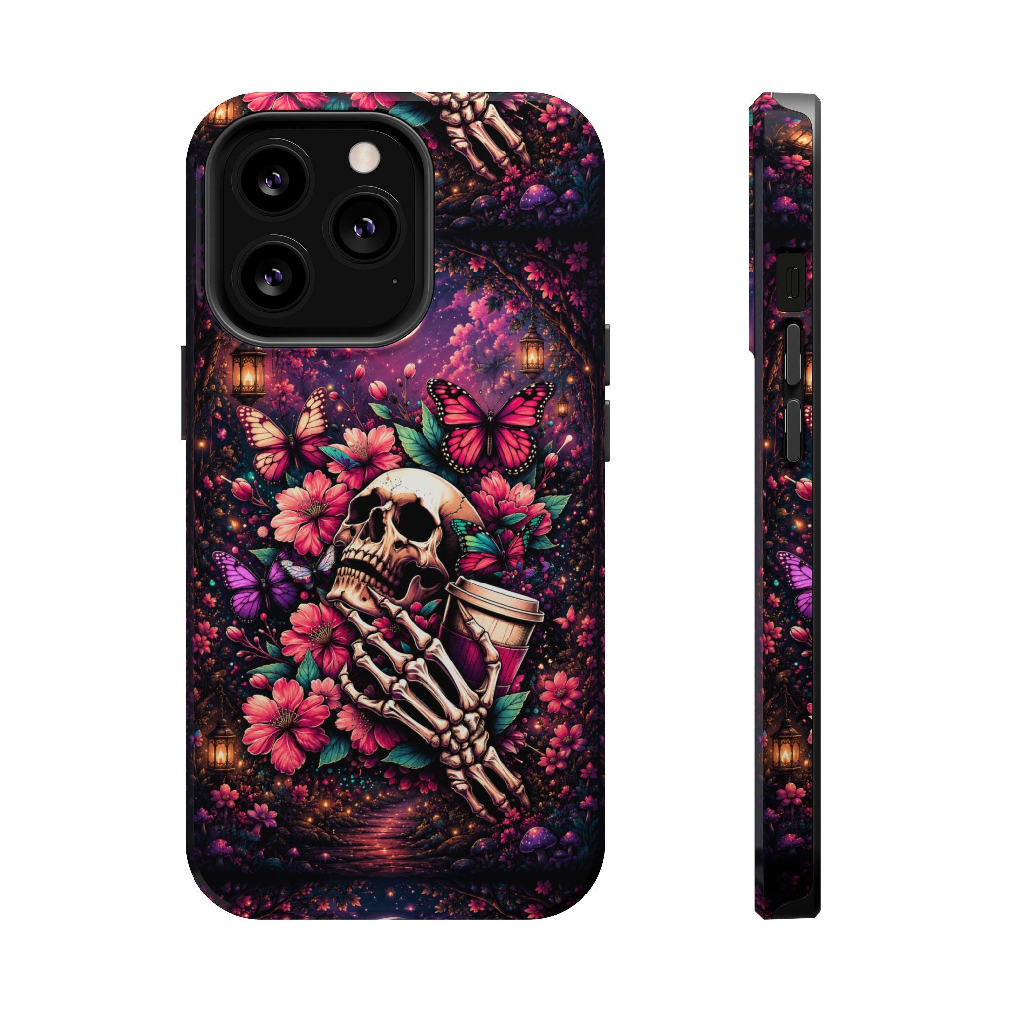 Skull & Butterflies Phone Case – Gothic Floral MagSafe-Compatible Case