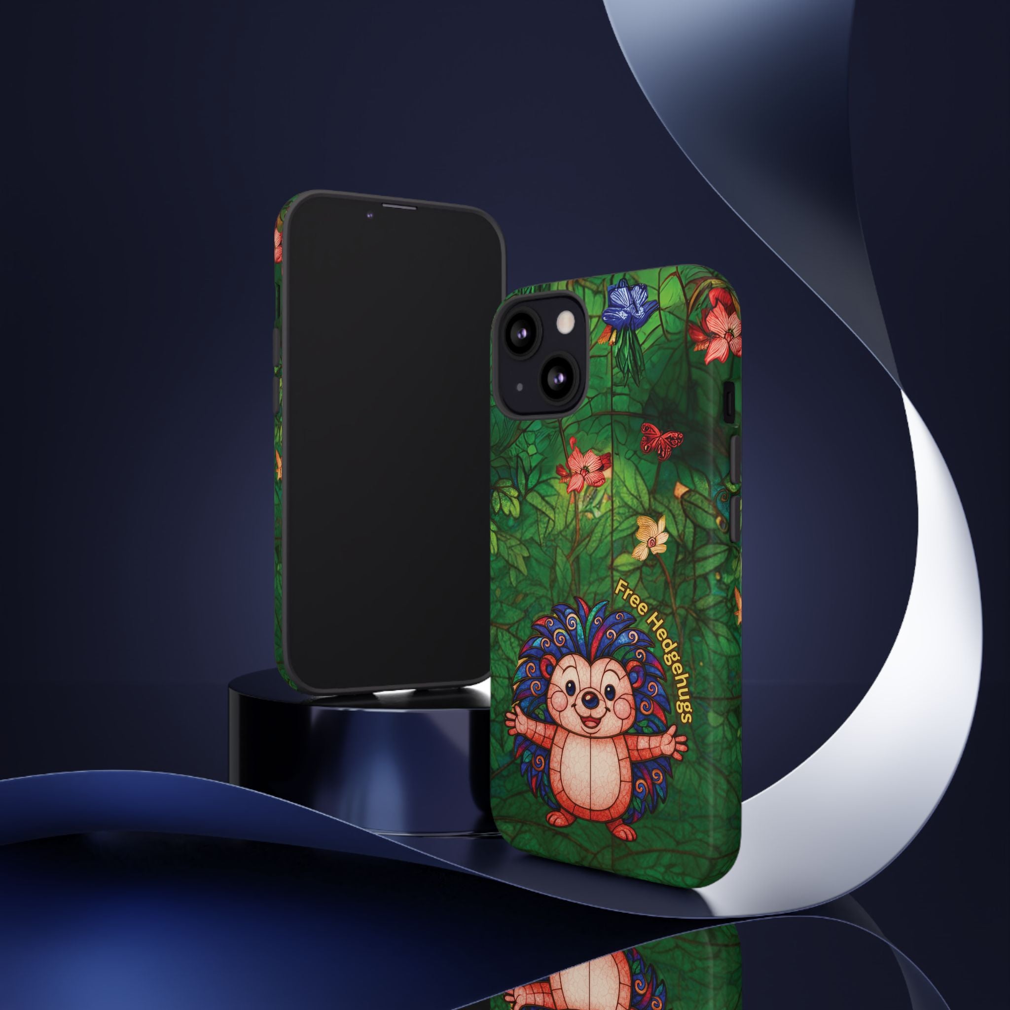 Stained Glass Hedgehog Phone Case – "Free Hedgehugs" Floral Design