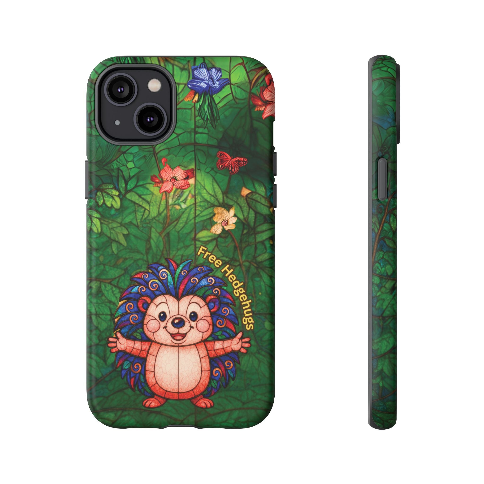 Stained Glass Hedgehog Phone Case – "Free Hedgehugs" Floral Design
