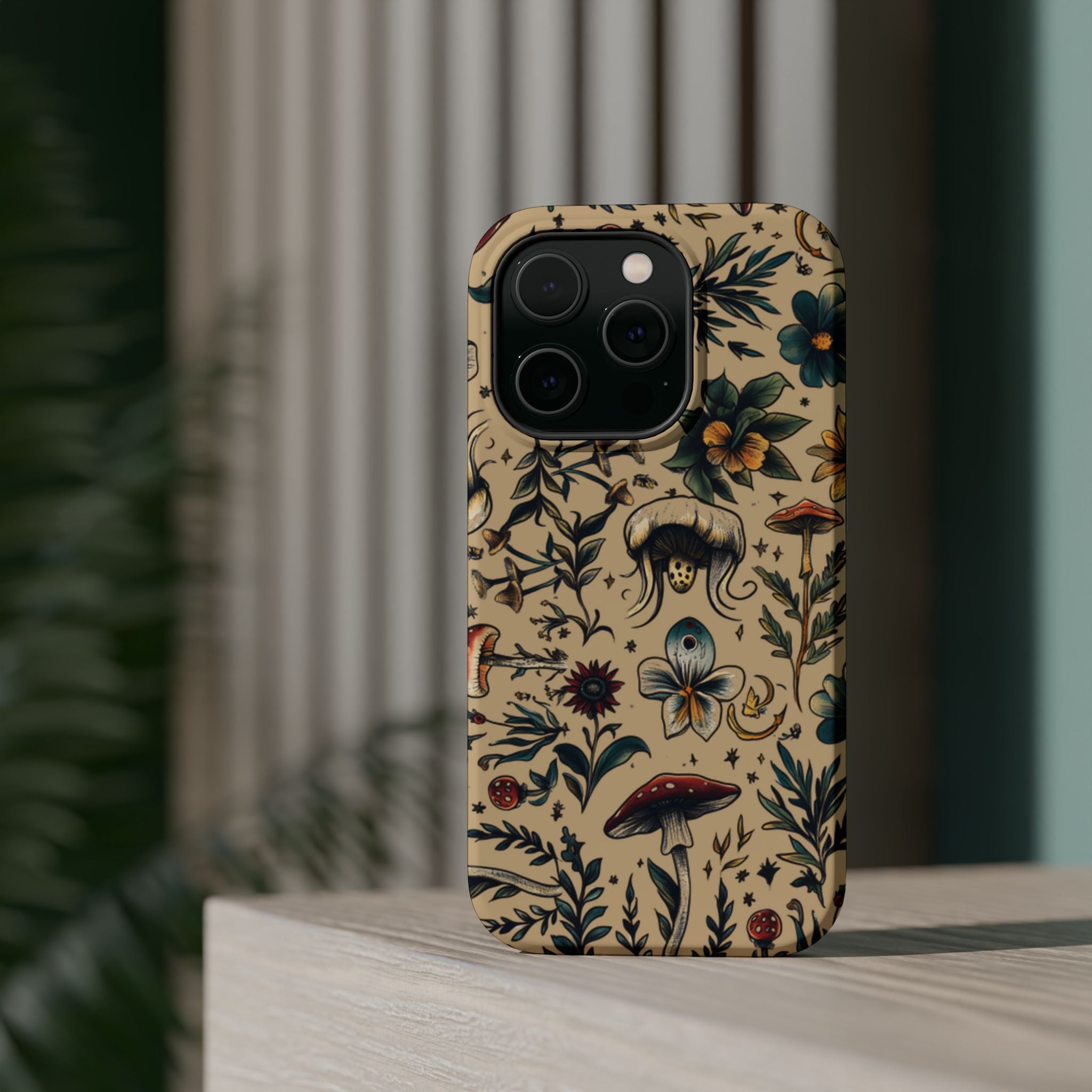 Vintage Botanical Mushroom Phone Case – MagSafe-Compatible Cover