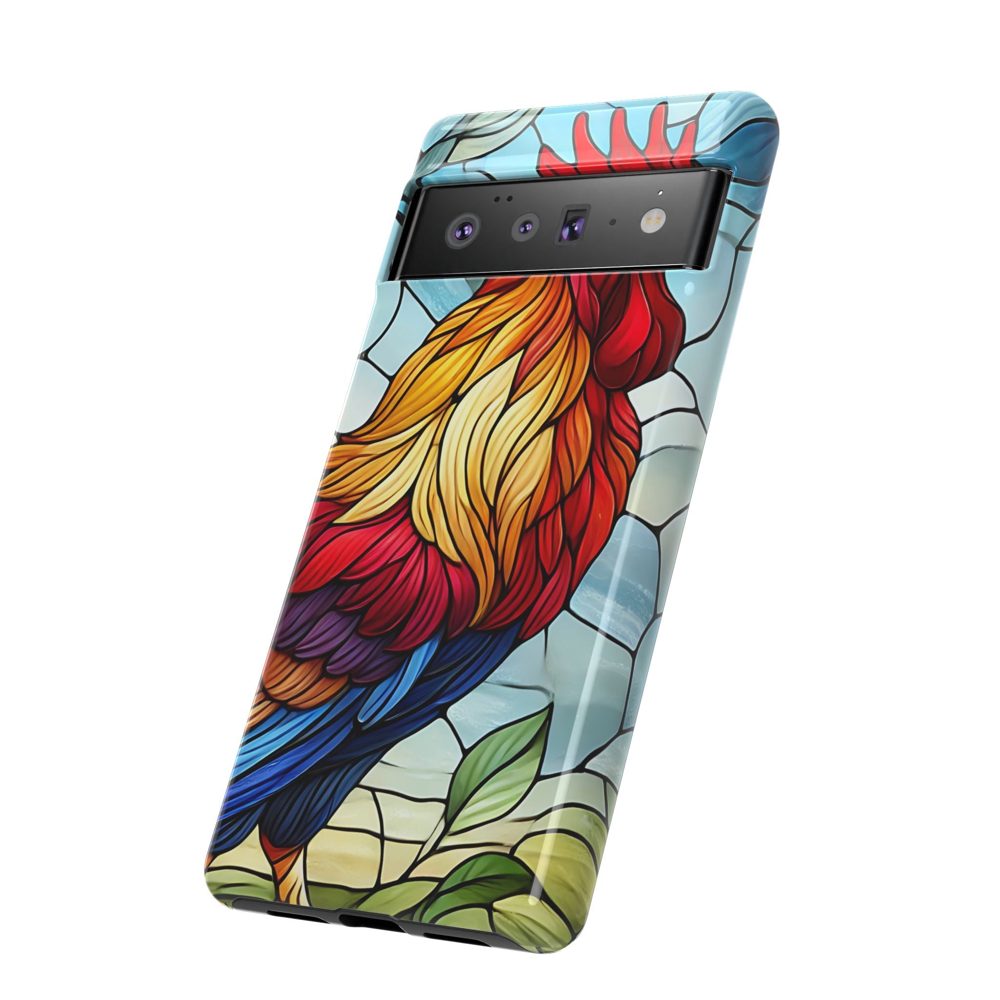 Rooster Faux Stained Glass Phone Case – 3D Full-Wrap Protective Cover with TPU Liner